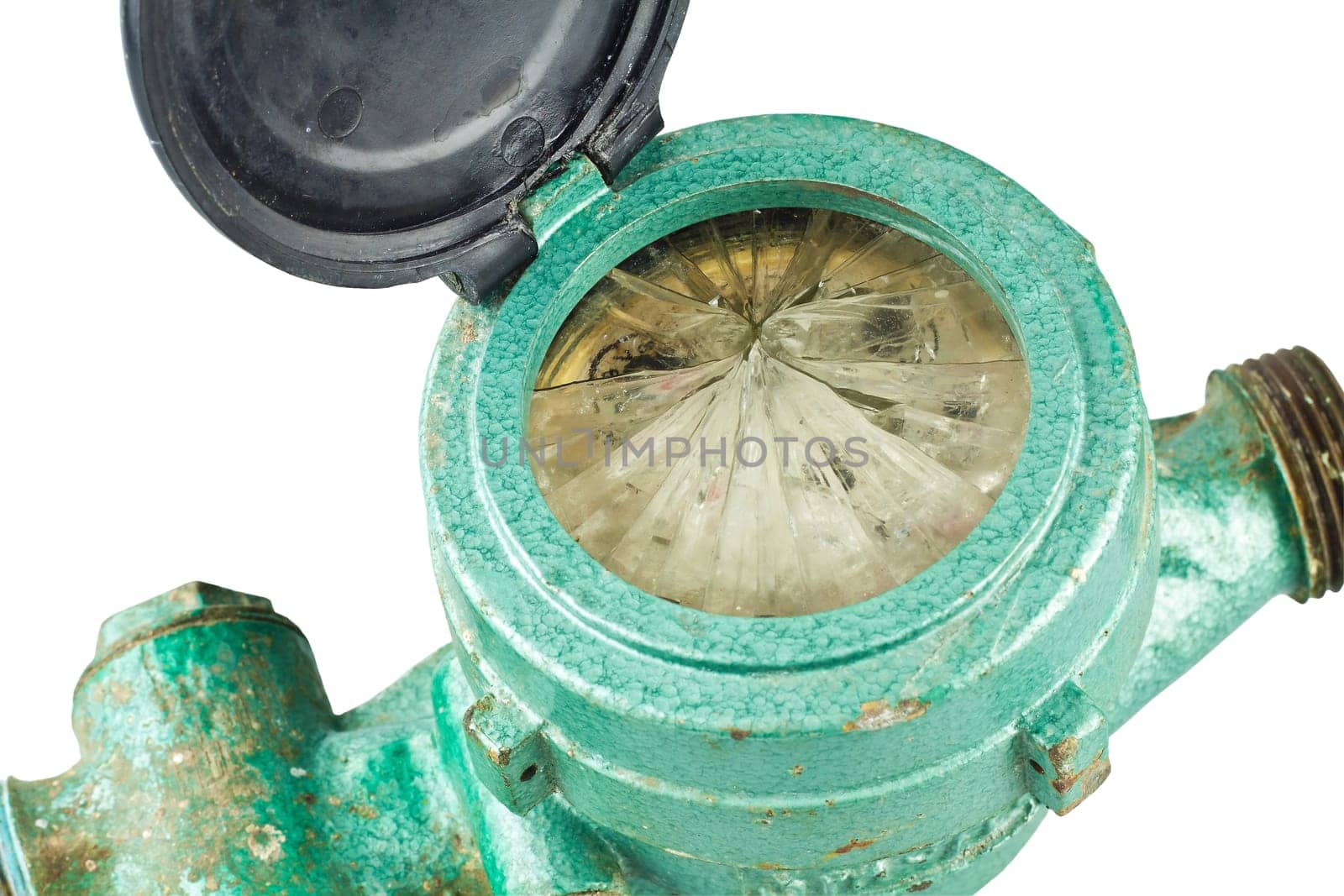 Old water meter isolated on white background