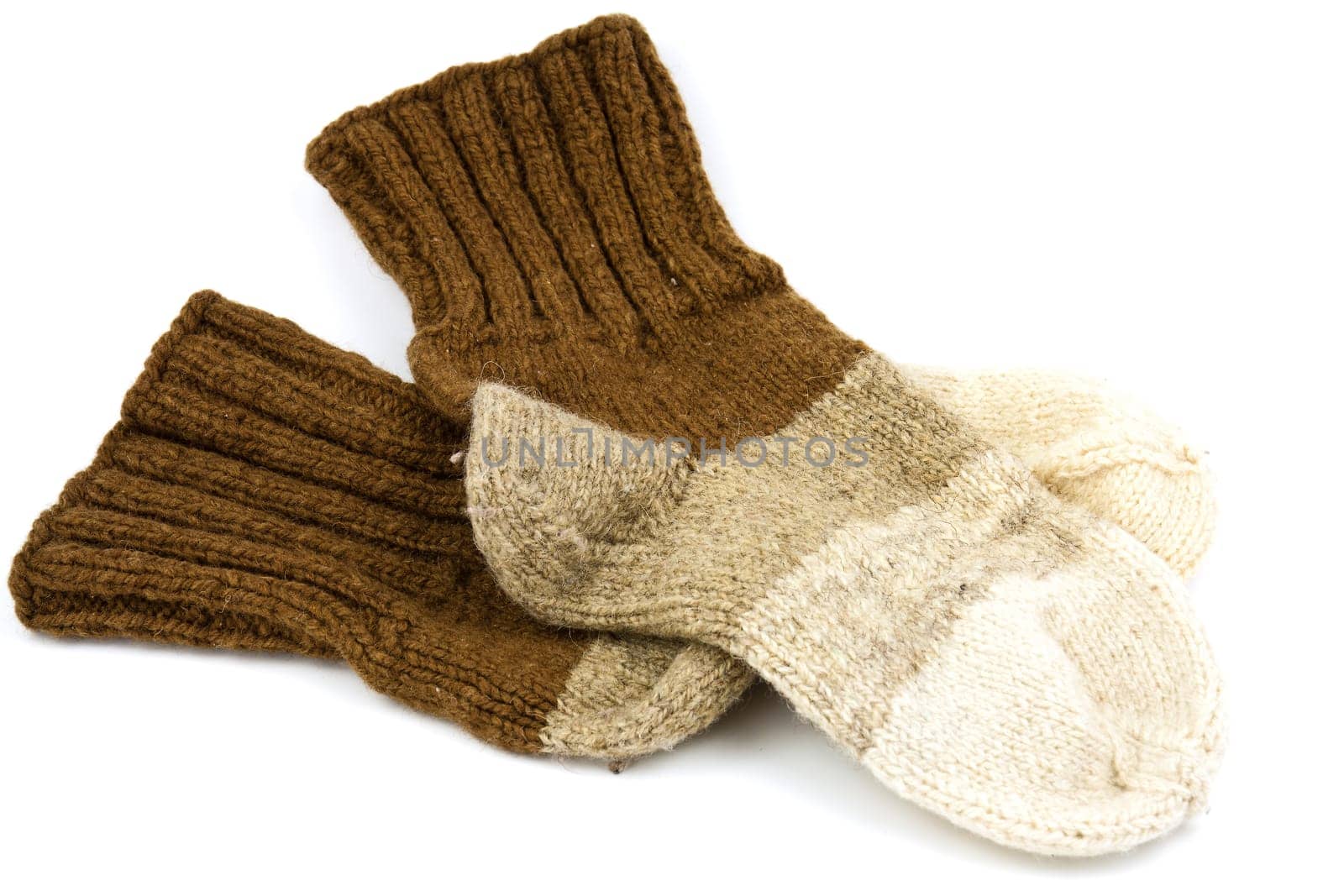 Traditional hand-knit wool socks in three colors