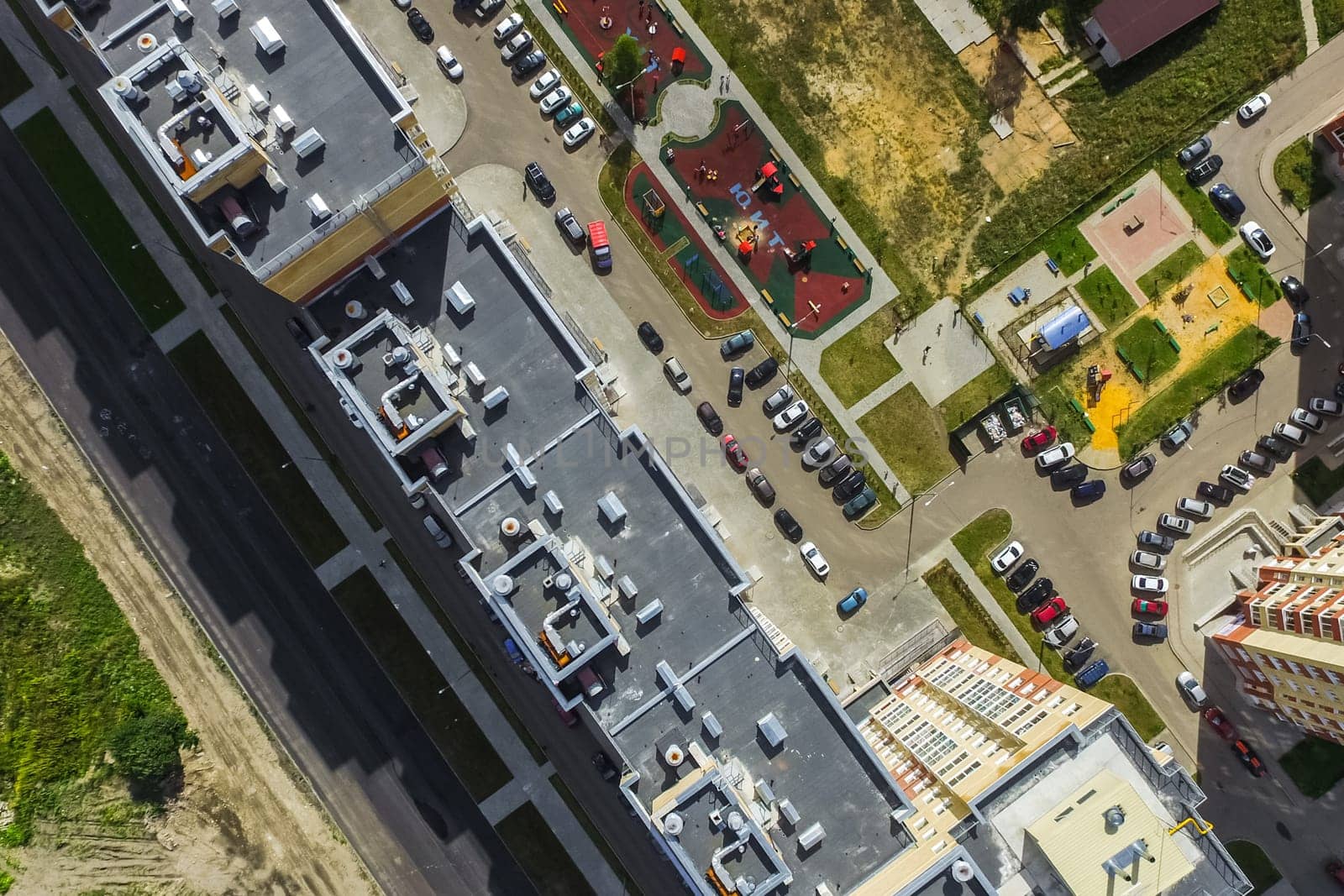 Top view of the city of Moscow, buildings and roads and other infrastructure of the city. Cityscape view from above.