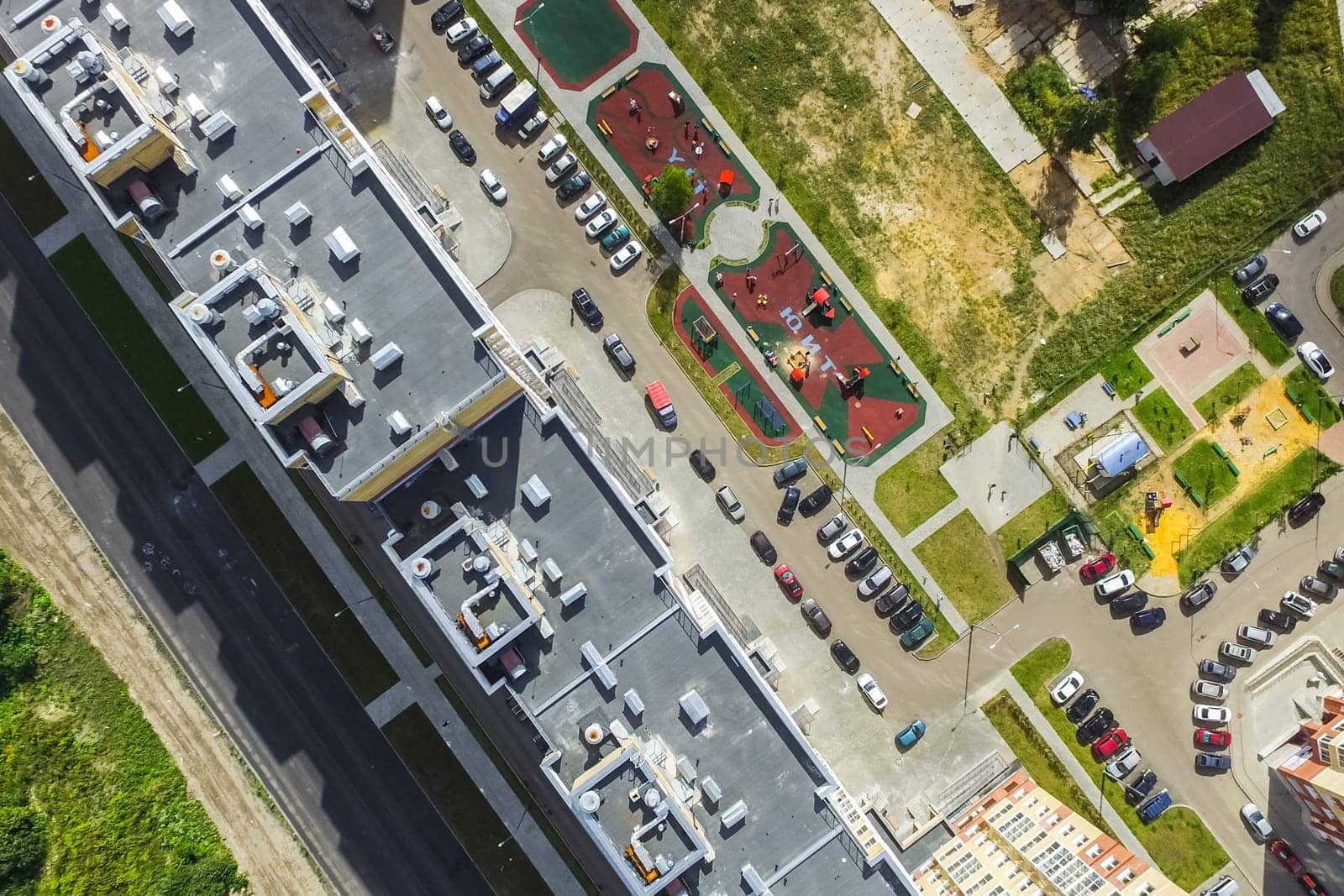 Top view of the city of Moscow, buildings and roads and other infrastructure of the city. Cityscape view from above.
