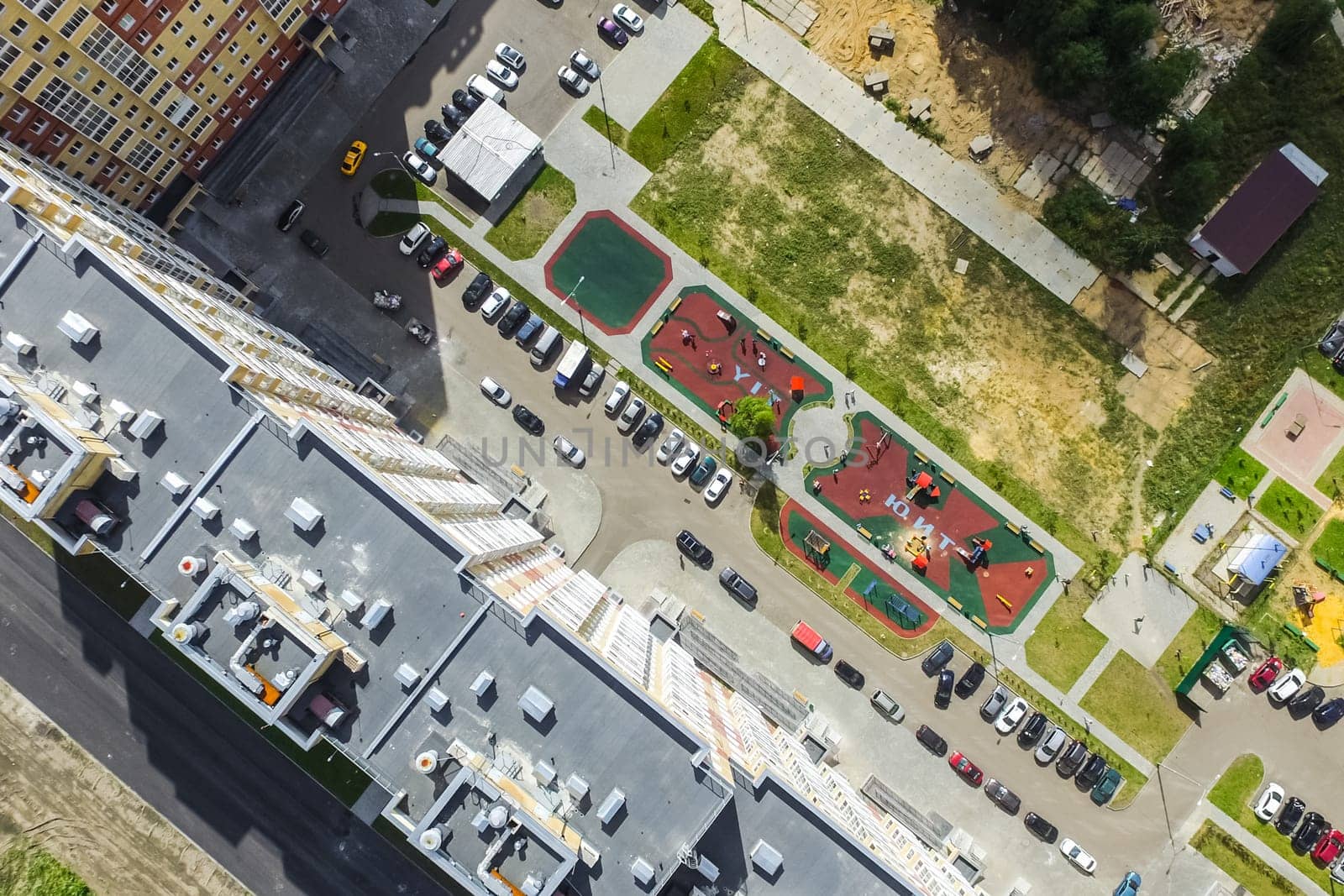 Top view of the city of Moscow, buildings and roads and other infrastructure of the city. Cityscape view from above.