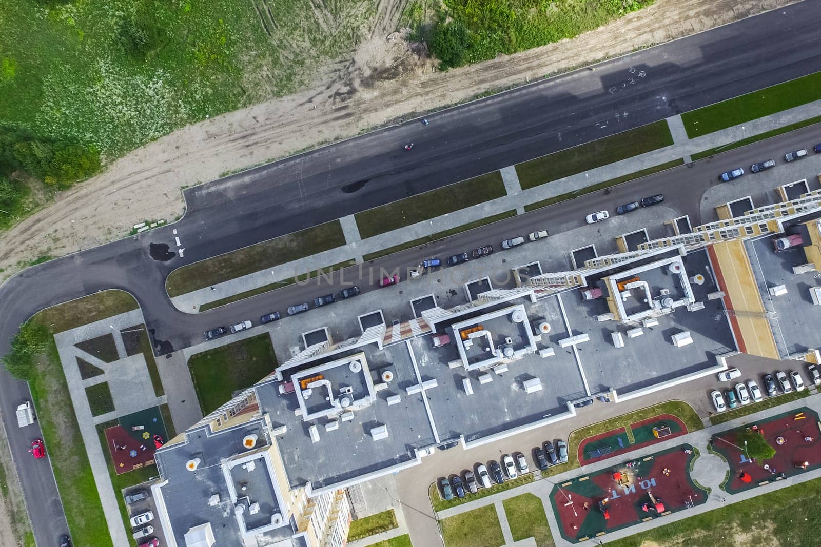 Top view of the city of Moscow, buildings and roads and other infrastructure of the city. Cityscape view from above.