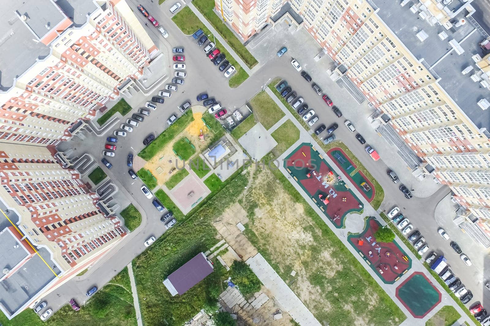 Top view of the city of Moscow, buildings and roads and other infrastructure of the city. Cityscape view from above.
