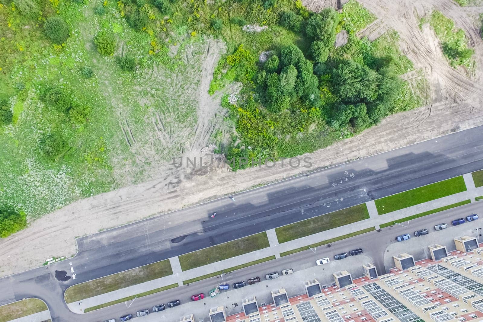 Top view of the city of Moscow, buildings and roads and other infrastructure of the city. Cityscape view from above.