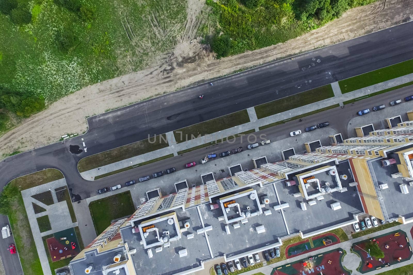 Top view of the city of Moscow, buildings and roads and other infrastructure of the city. Cityscape view from above.