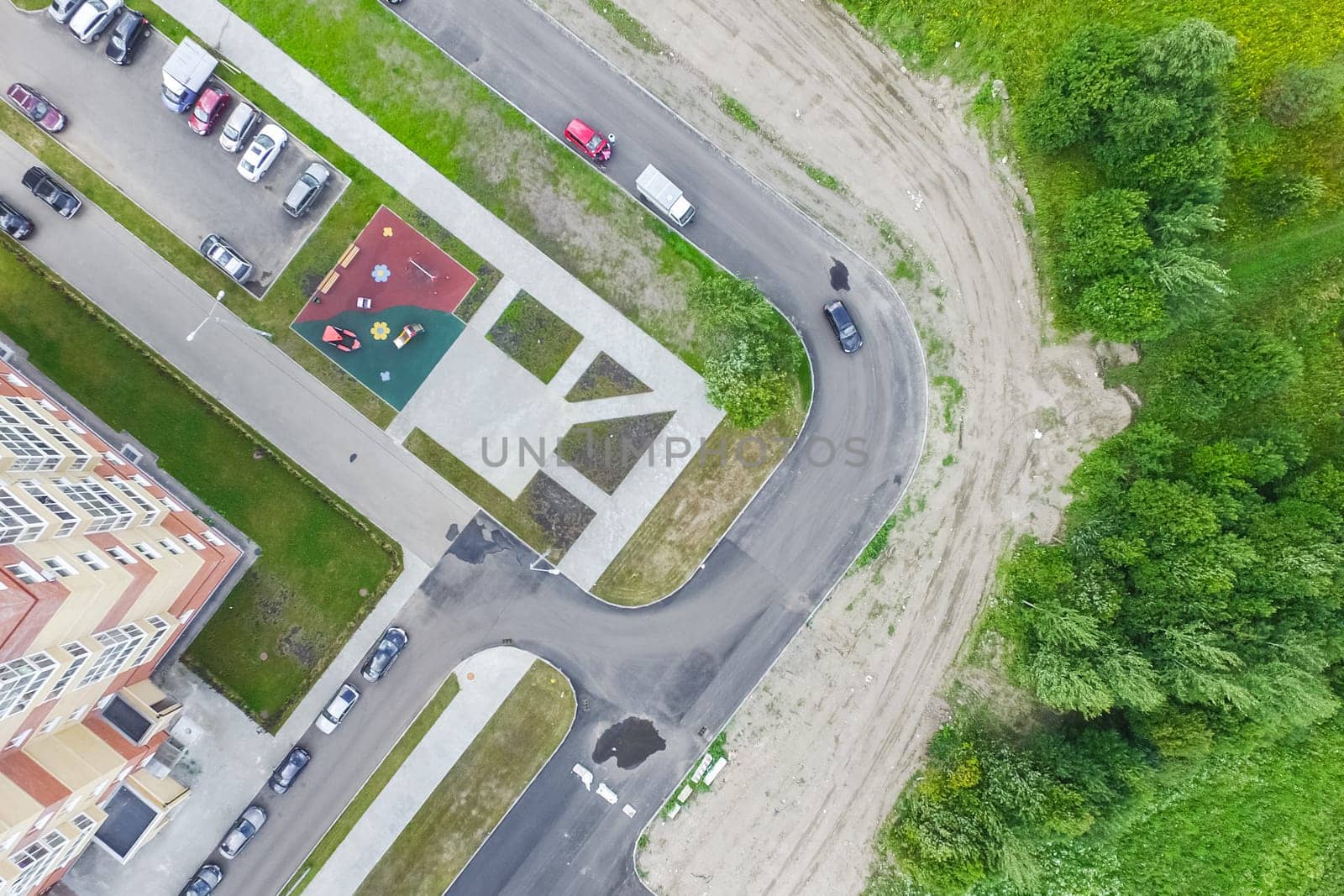 Top view of the city of Moscow, buildings and roads and other infrastructure of the city. Cityscape view from above.