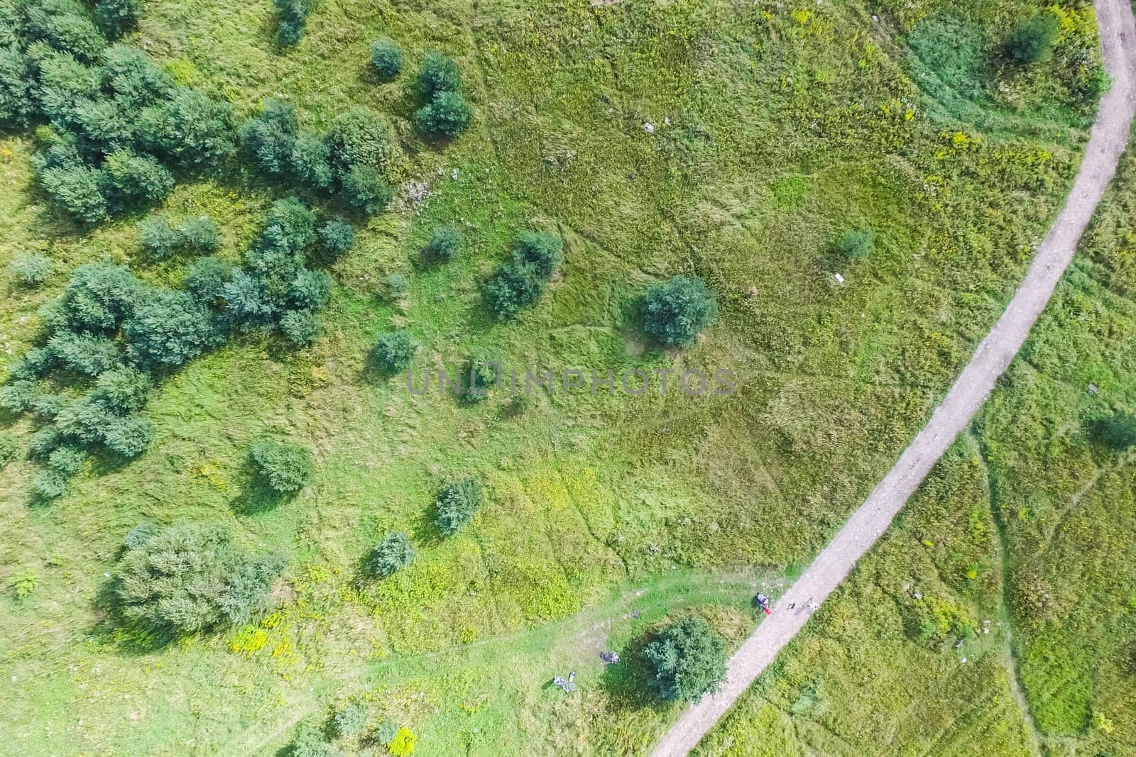 Top view of the village, fields and forests near the village