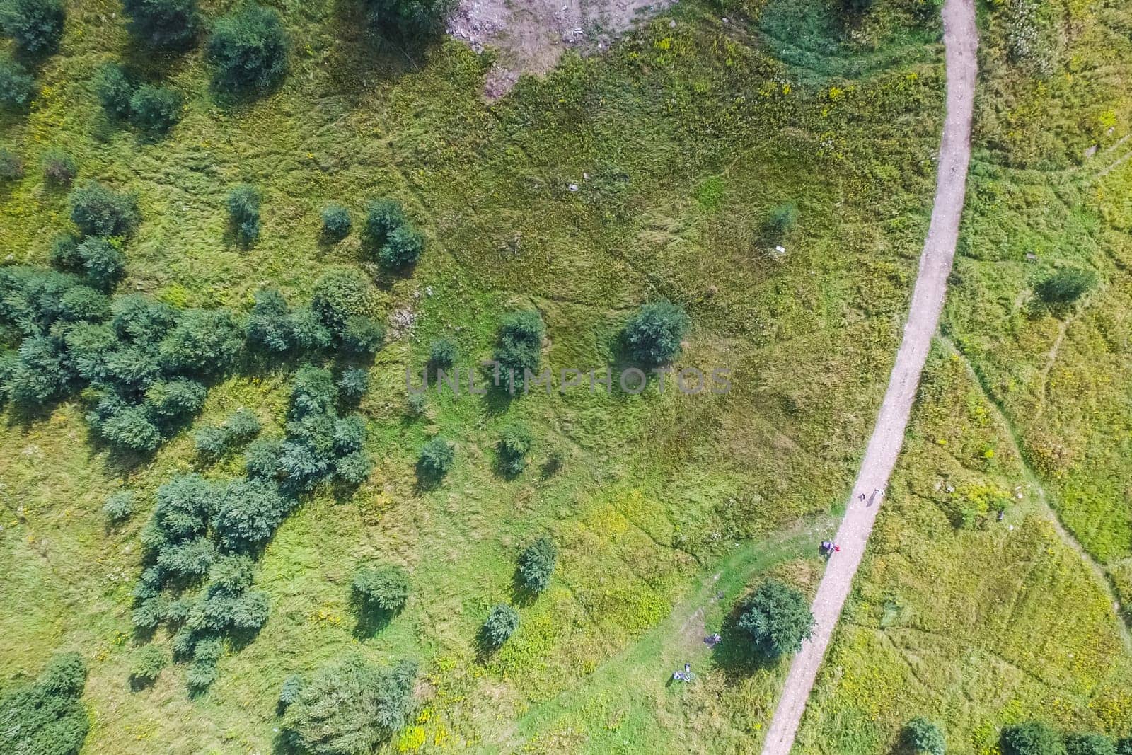 Top view of the village, fields and forests near the village