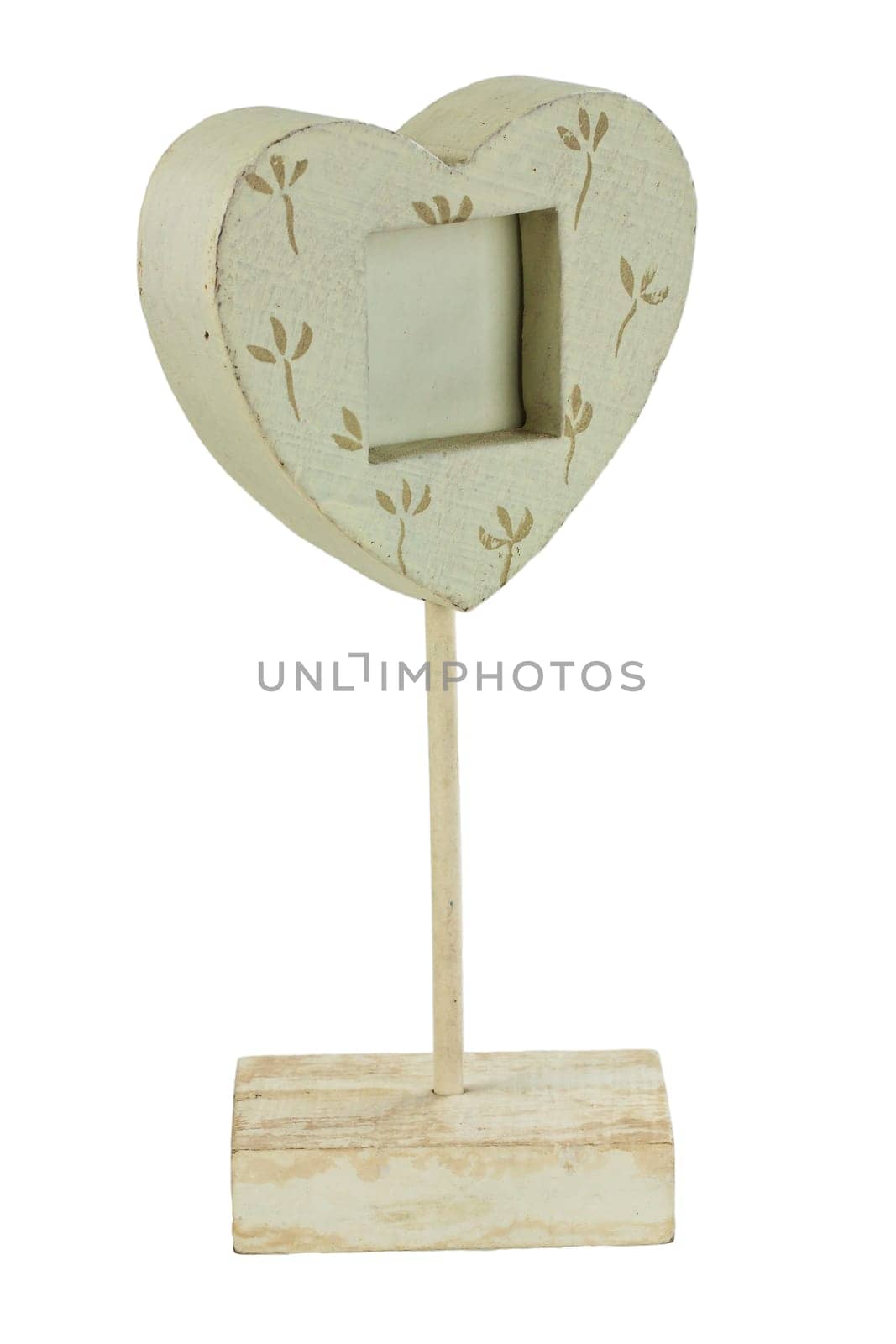 Wooden stand for a photo in the shape of heart in vintage style