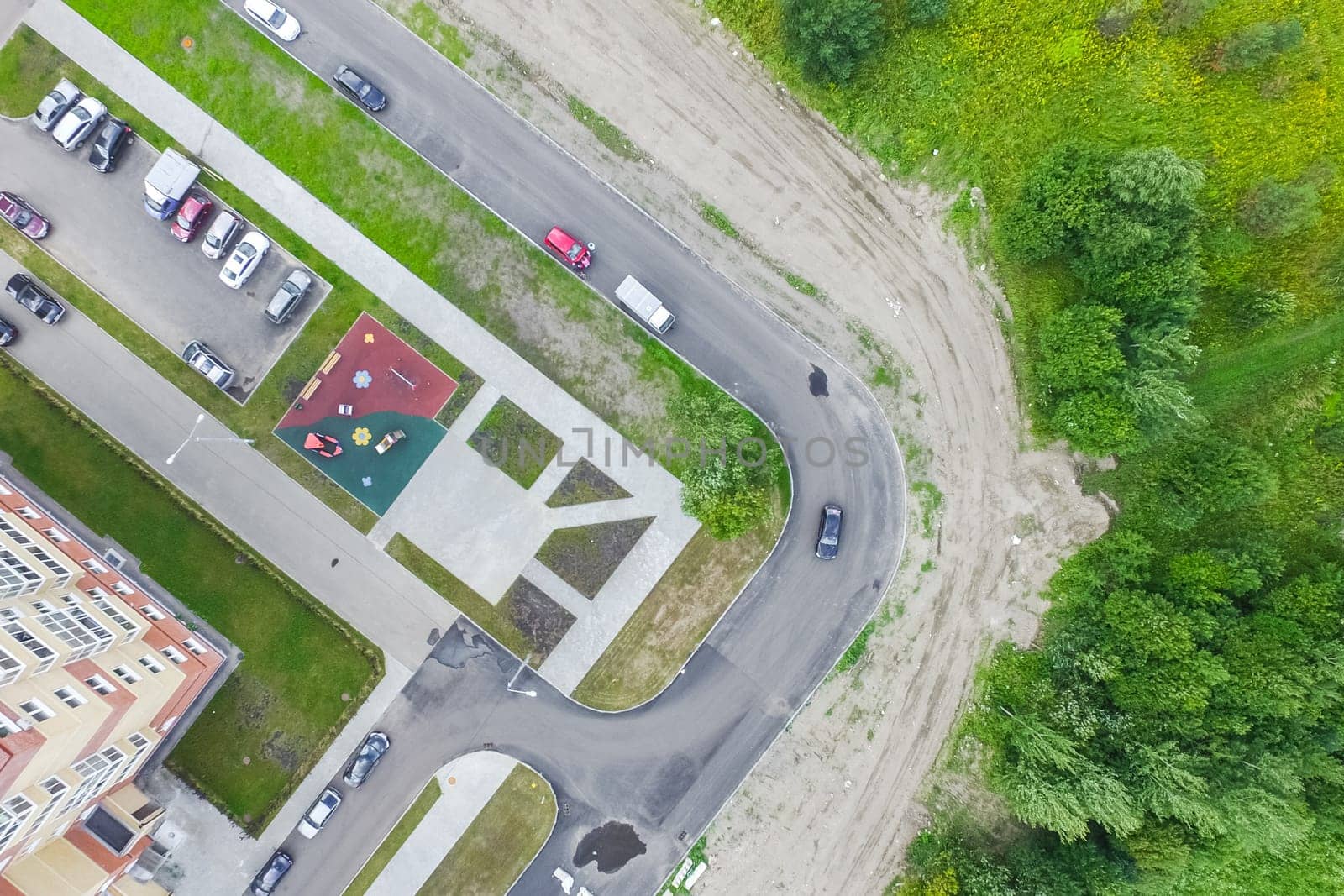 Top view of the city of Moscow, buildings and roads and other infrastructure of the city. Cityscape view from above.