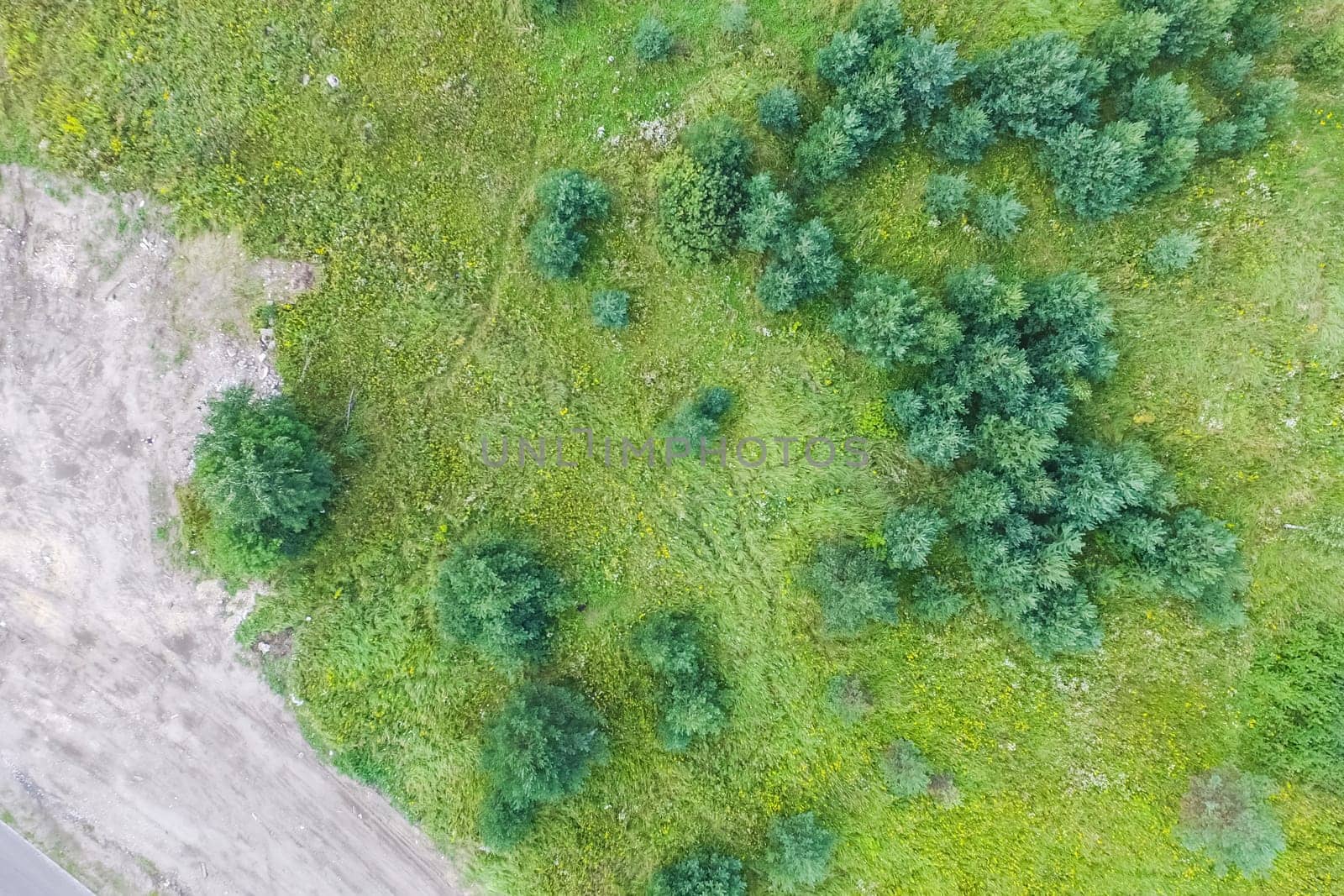 Top view of the village, fields and forests near the village