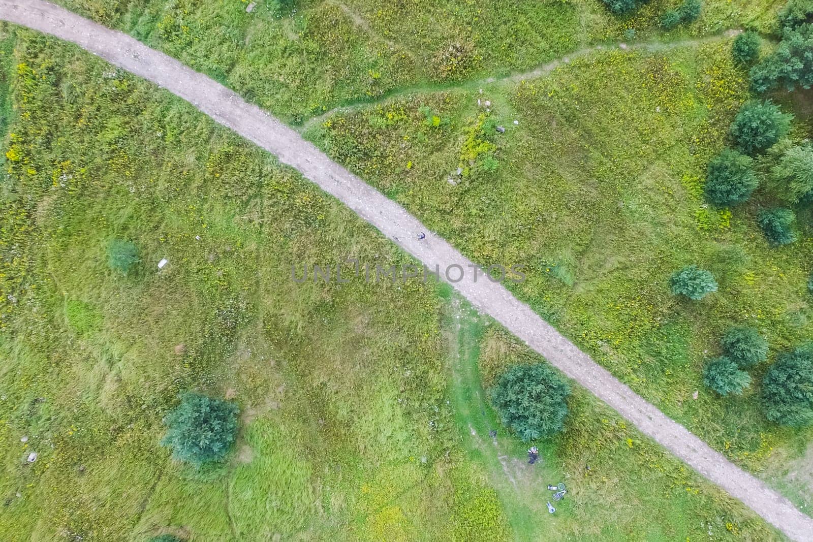 Top view of the village, fields and forests near the village