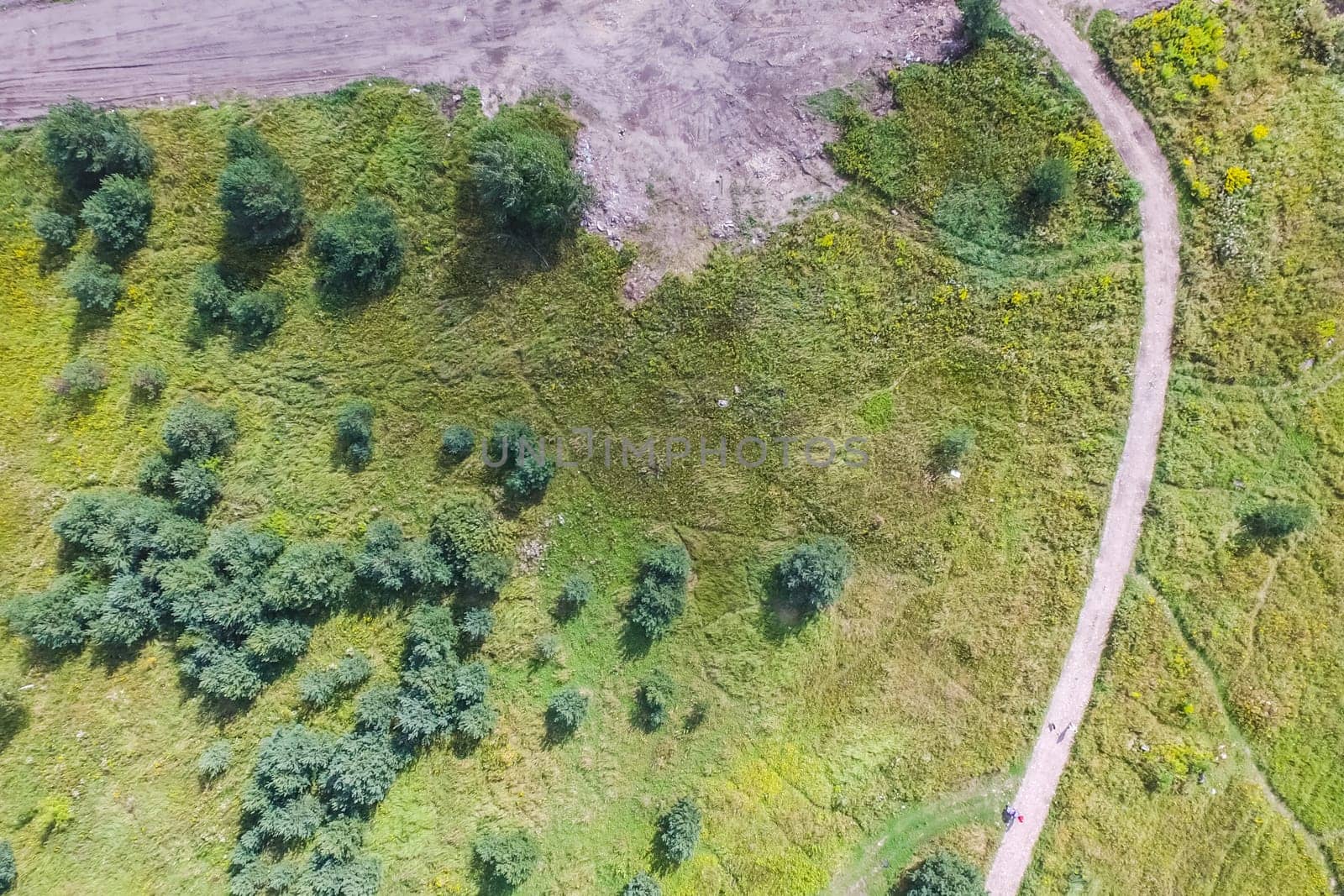 Top view of the village, fields and forests near the village