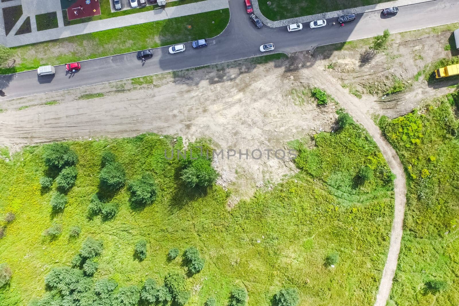 Top view of the city of Moscow, buildings and roads and other infrastructure of the city. Cityscape view from above.