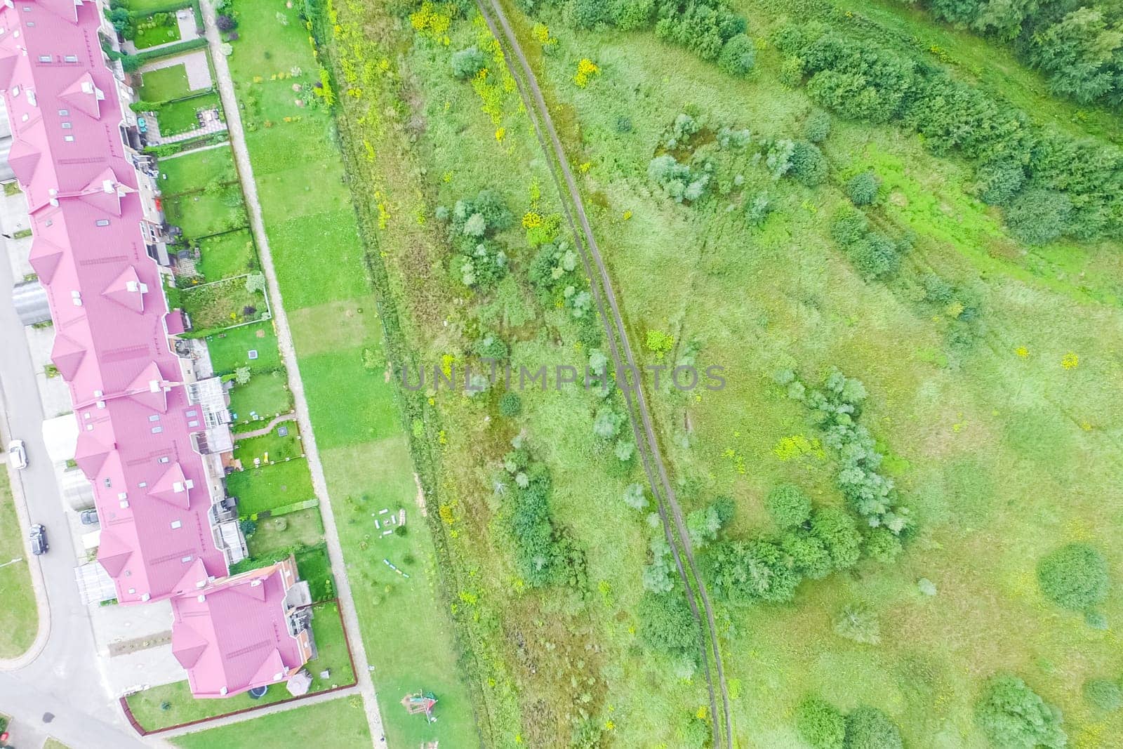 Top view of the village, fields and forests near the village