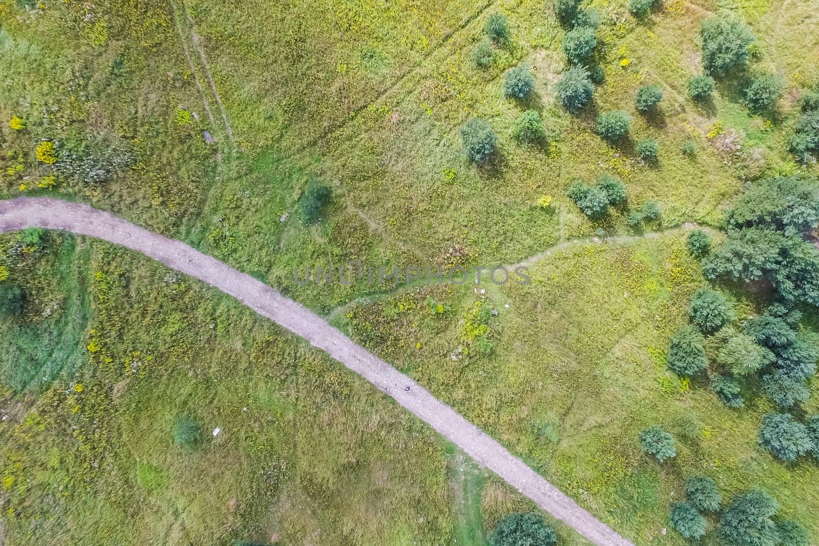 Top view of the village, fields and forests near the village