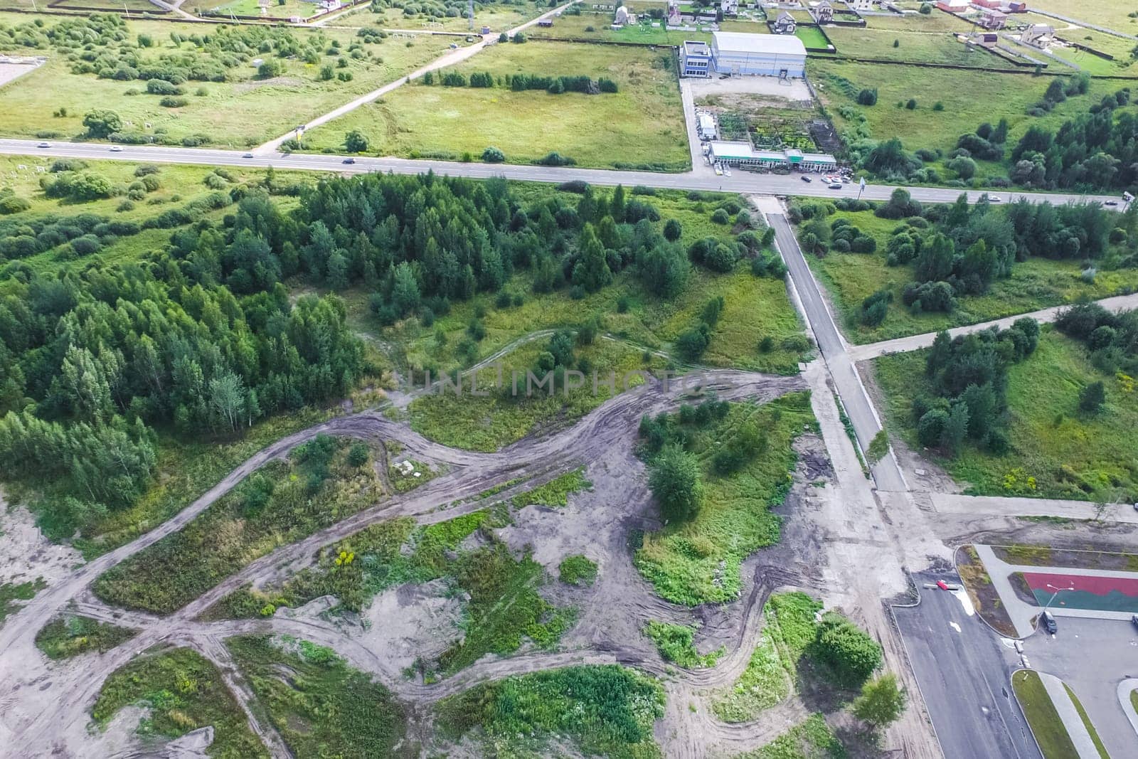 Top view of the city of Moscow, buildings and roads and other infrastructure of the city. Cityscape view from above.