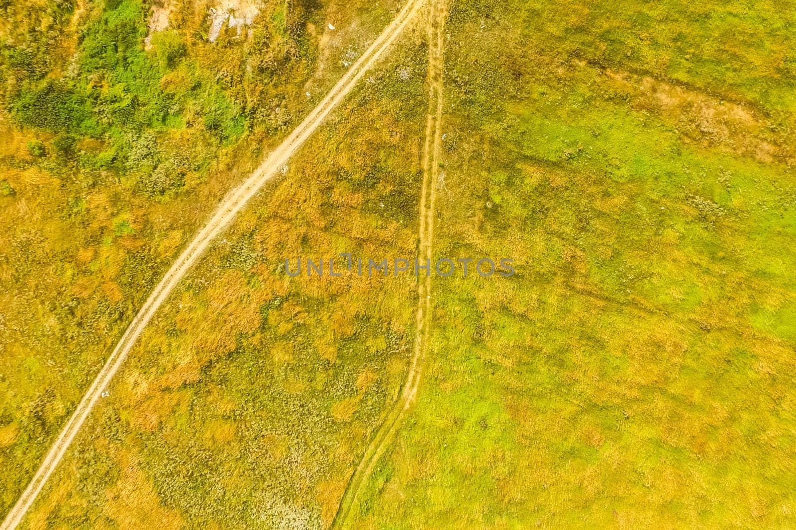 Top view of the village, fields and forests near the village