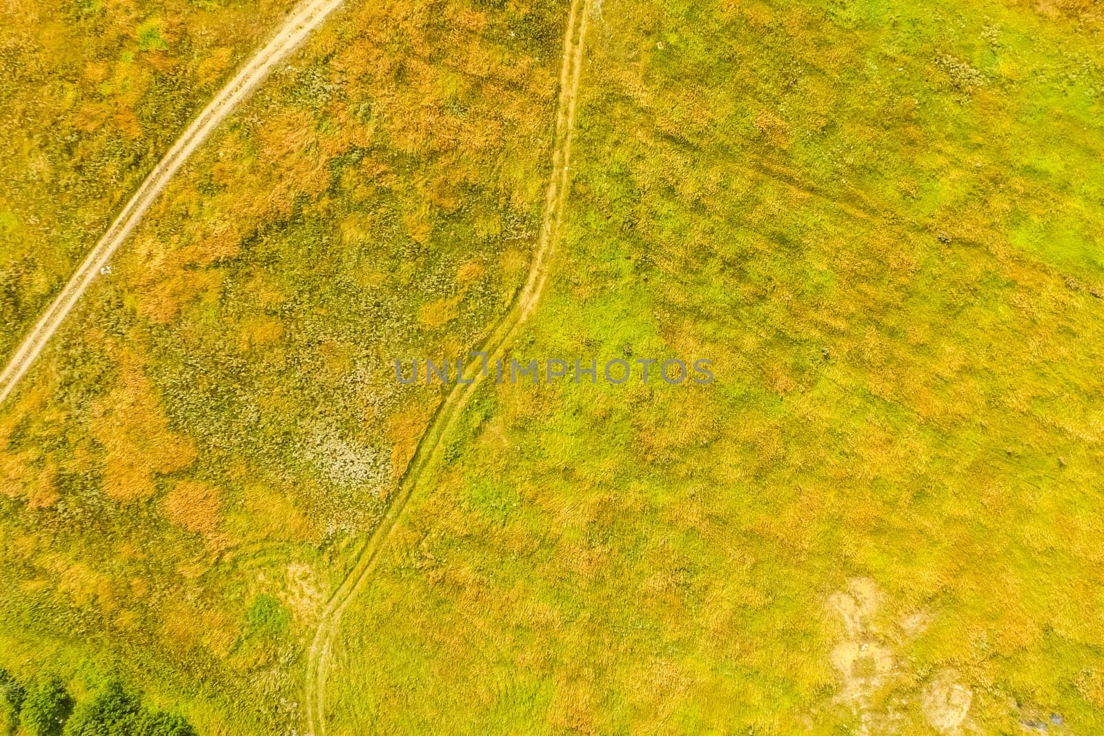 Top view of the village, fields and forests near the village