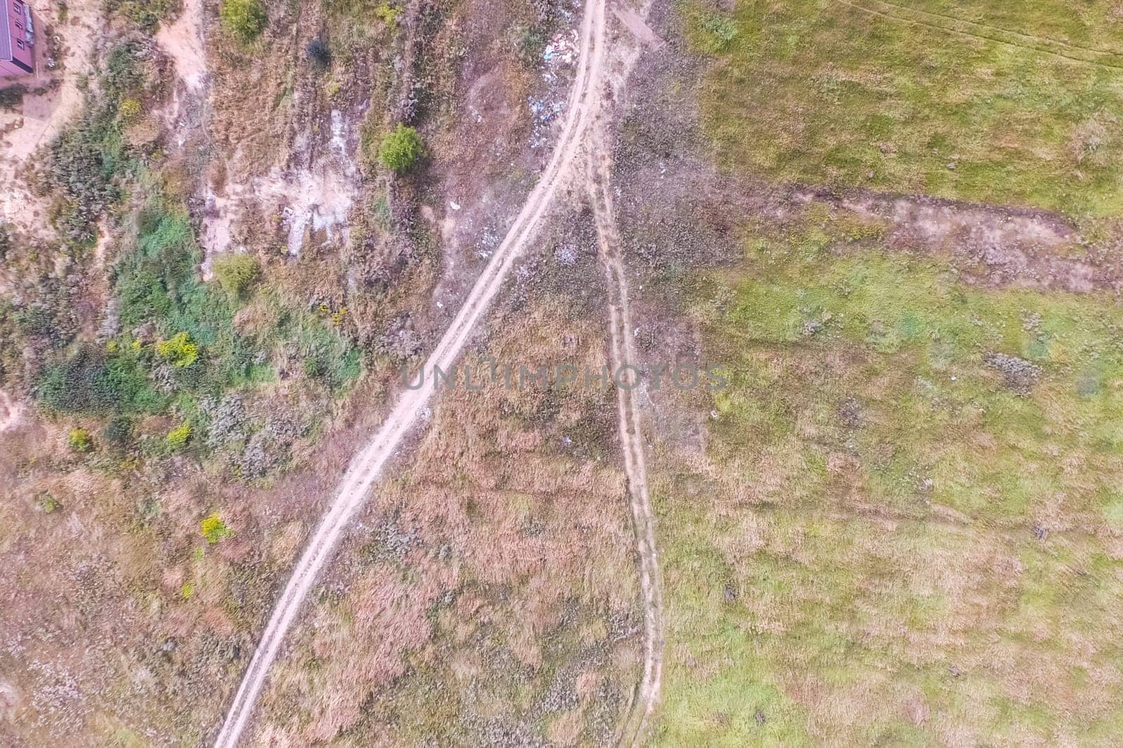 Top view of the village, fields and forests near the village