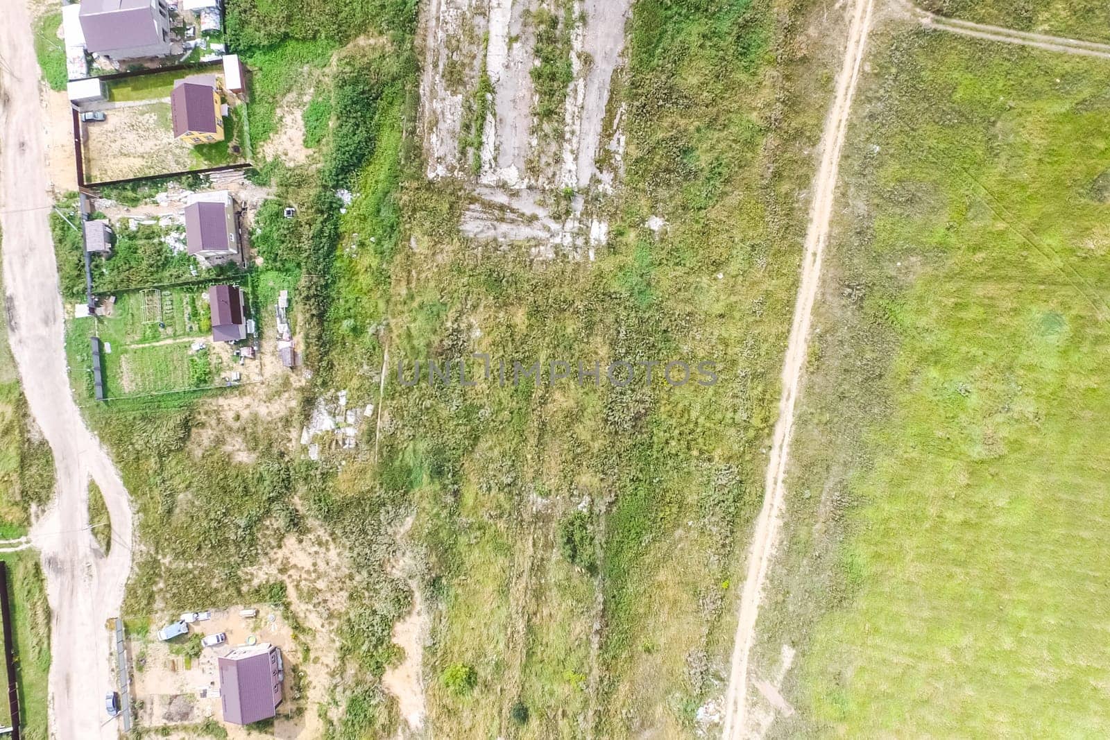 Top view of the village, fields and forests near the village