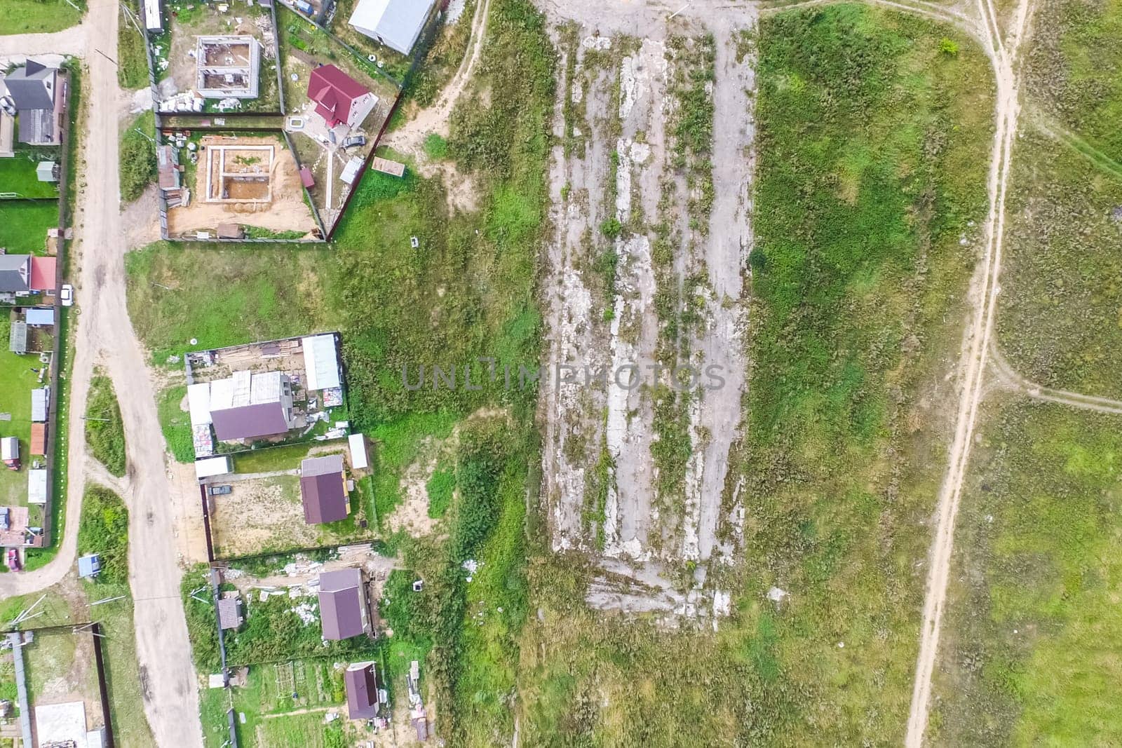 Top view of the village, fields and forests near the village