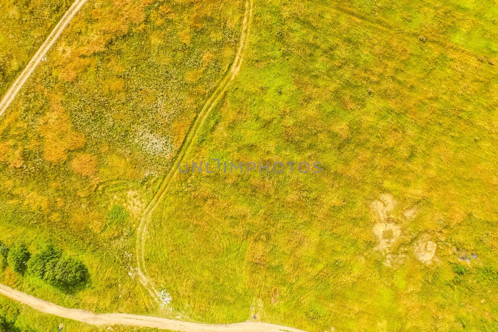 Top view of the village, fields and forests near the village
