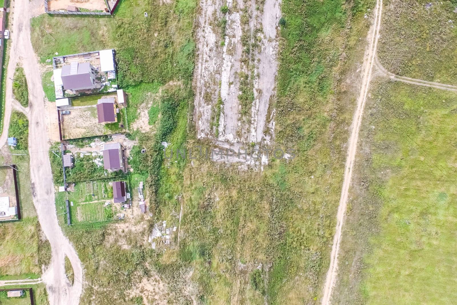 Top view of the village, fields and forests near the village