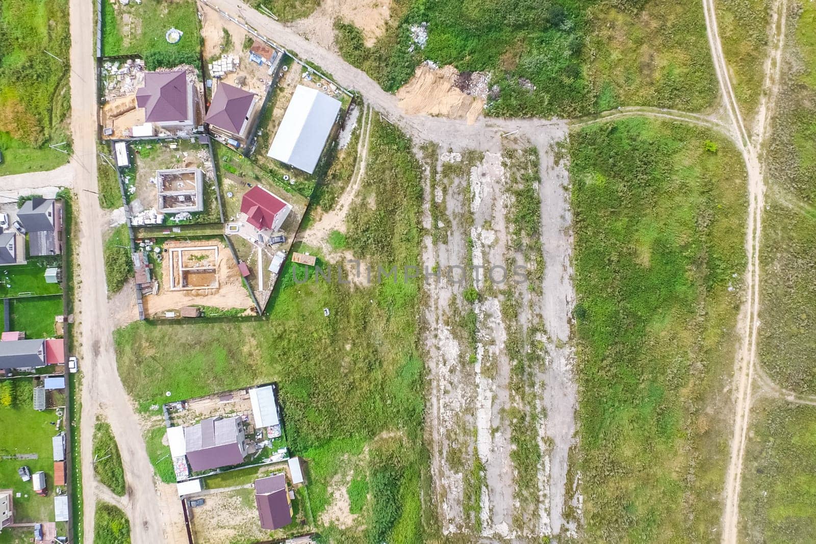 Top view of the village, fields and forests near the village