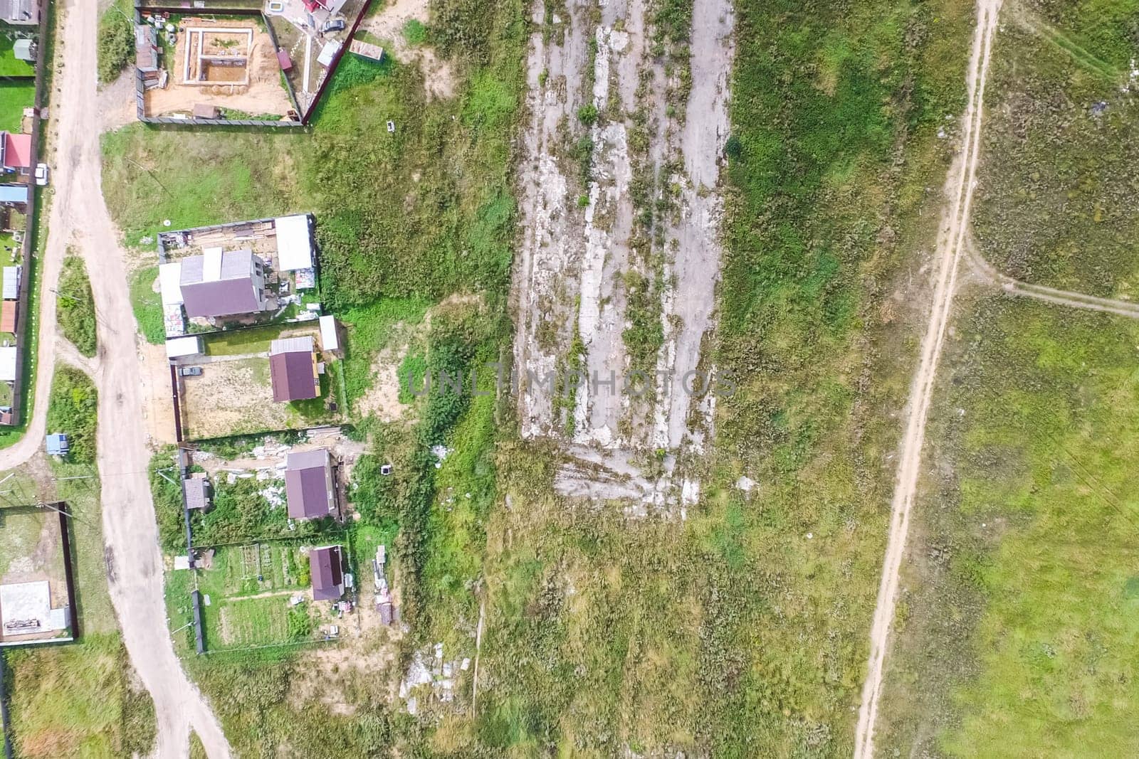 Top view of the village, fields and forests near the village