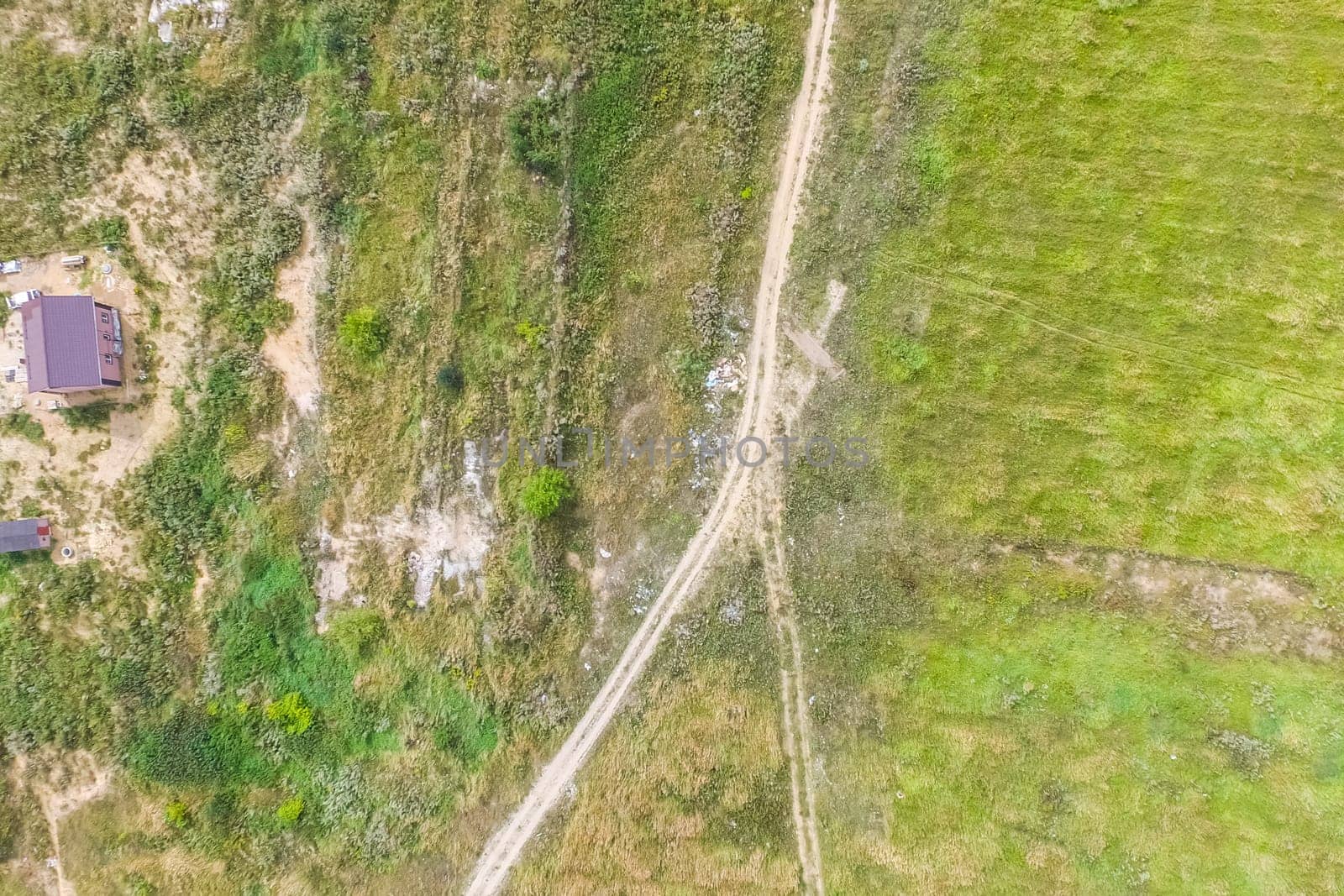 Top view of the village, fields and forests near the village