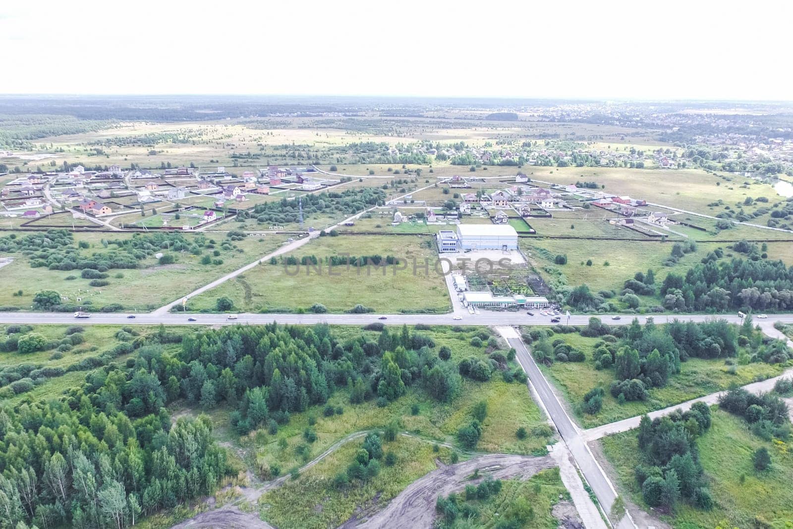Top view of the city of Moscow, buildings and roads and other infrastructure of the city. Cityscape view from above.