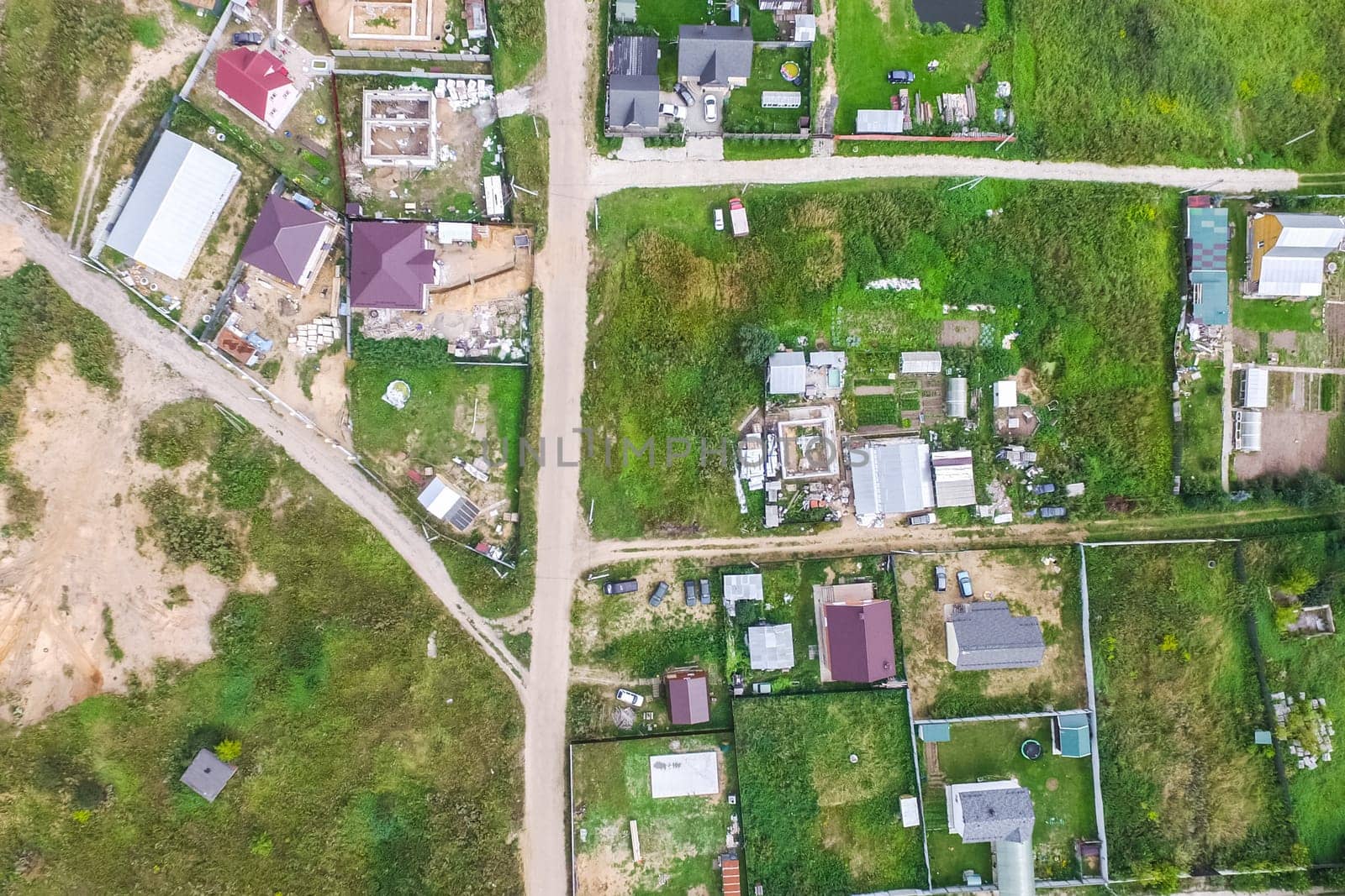 Top view of the village, fields and forests near the village