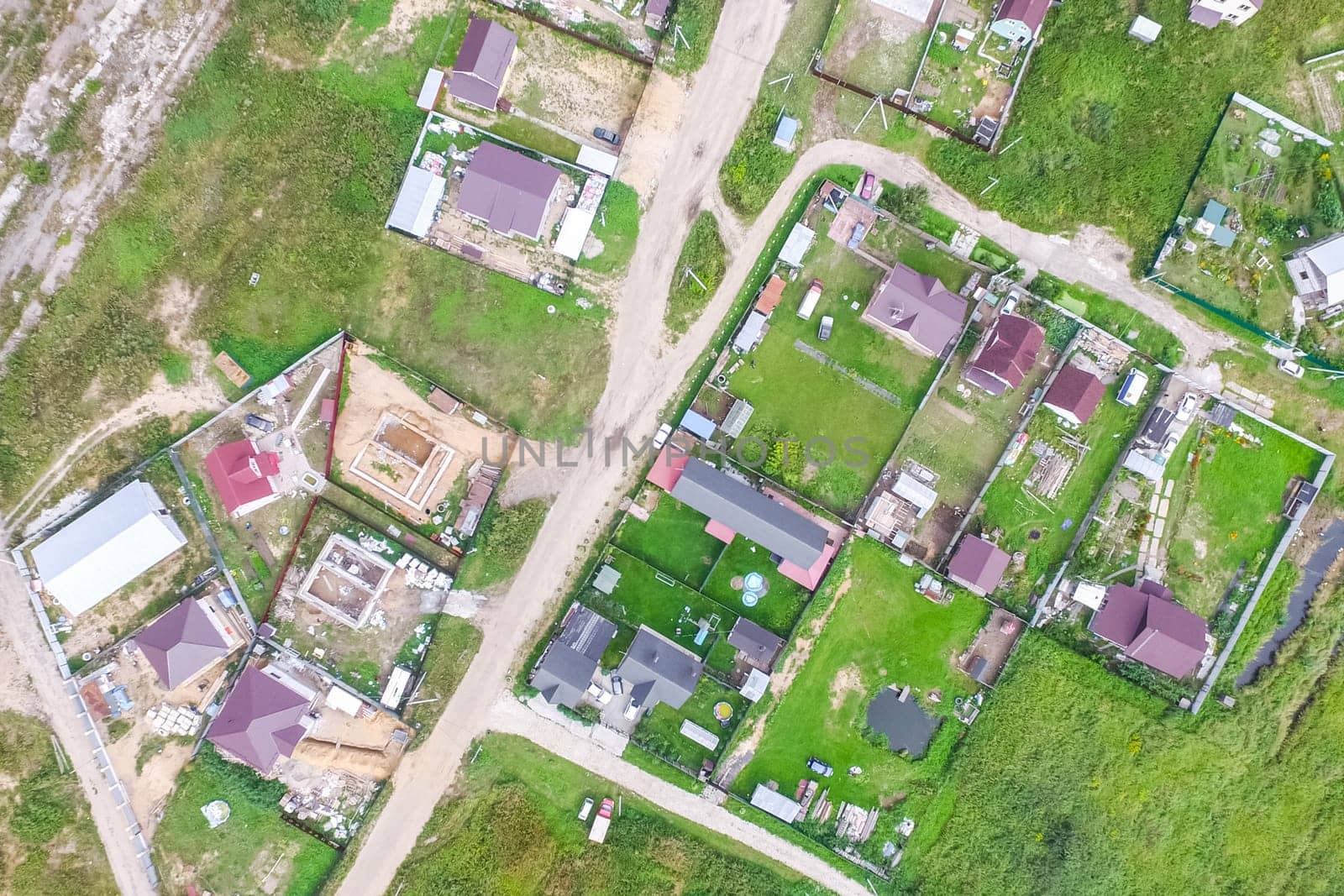 Top view of the village, fields and forests near the village