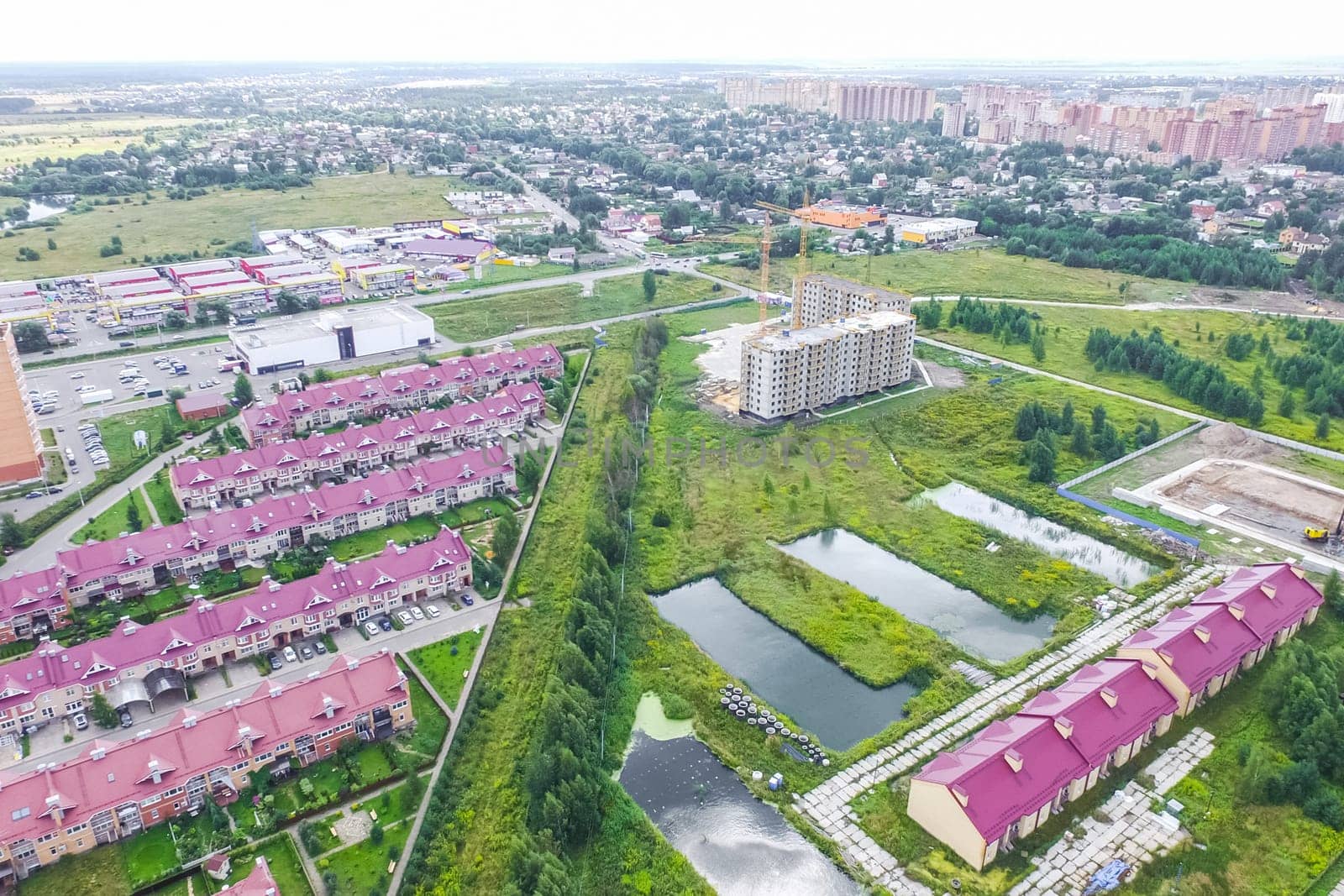Top view of the village, fields and forests near the village