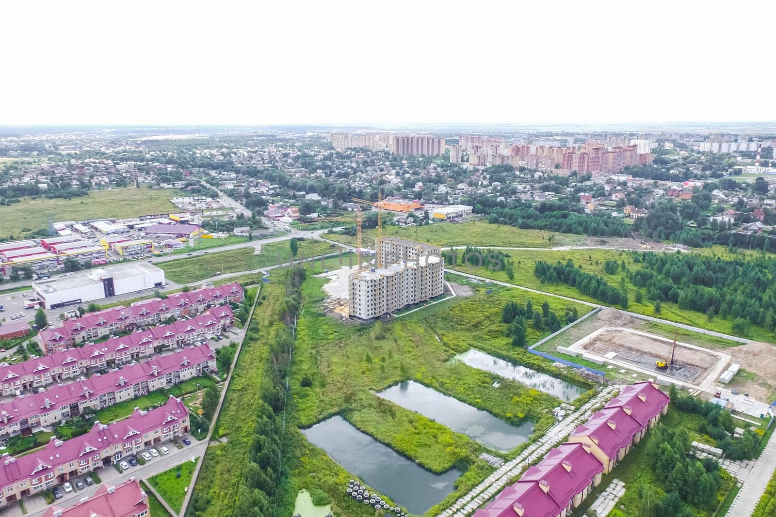 Top view of the village, fields and forests near the village