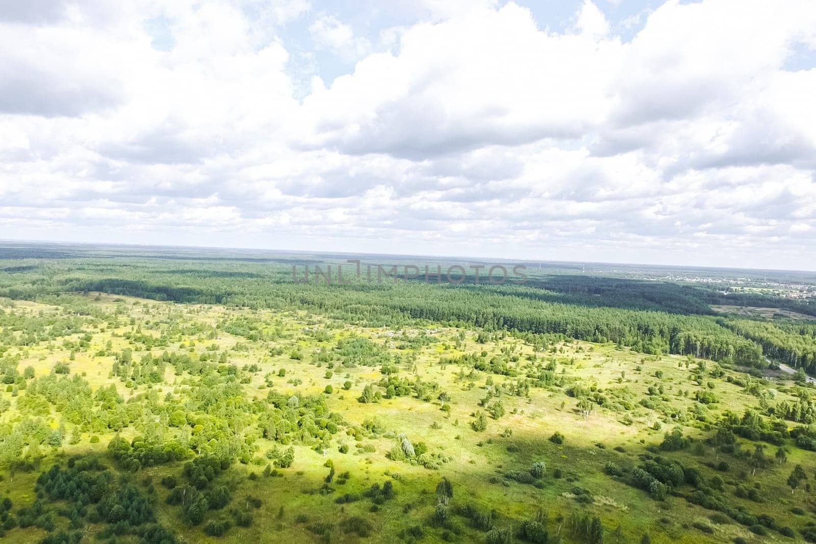Top view of the village, fields and forests near the village