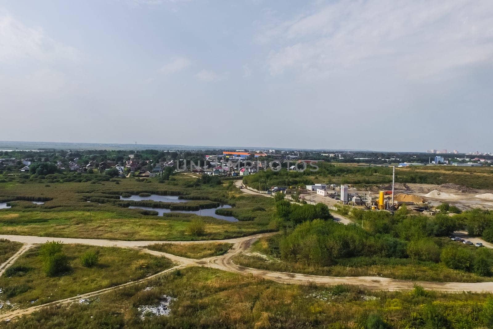 Top view of the village, fields and forests near the village