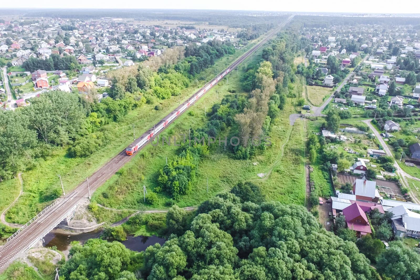 Top view of the village, fields and forests near the village