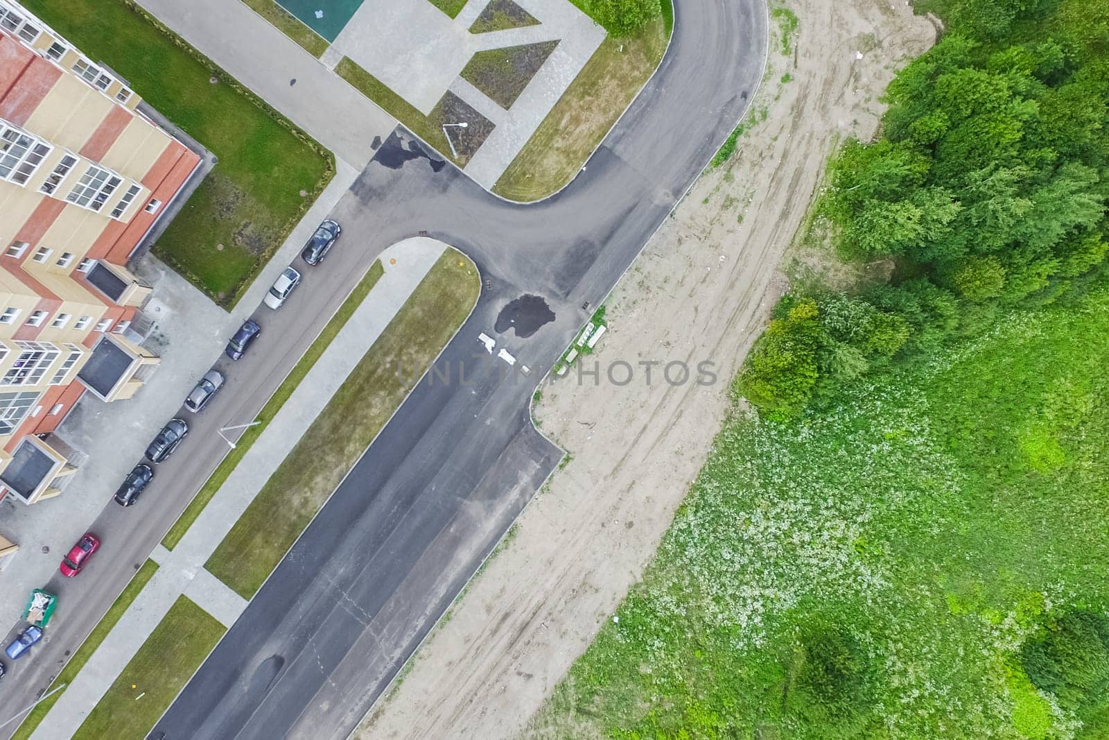 Top view of the city of Moscow, buildings and roads and other infrastructure of the city. Cityscape view from above.
