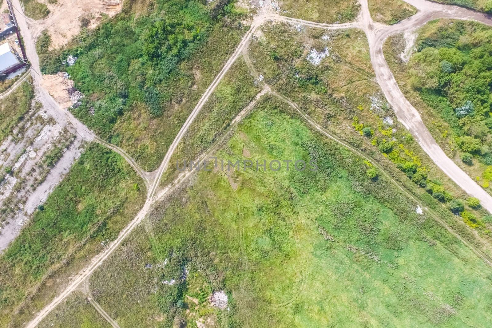 Top view of the village, fields and forests near the village
