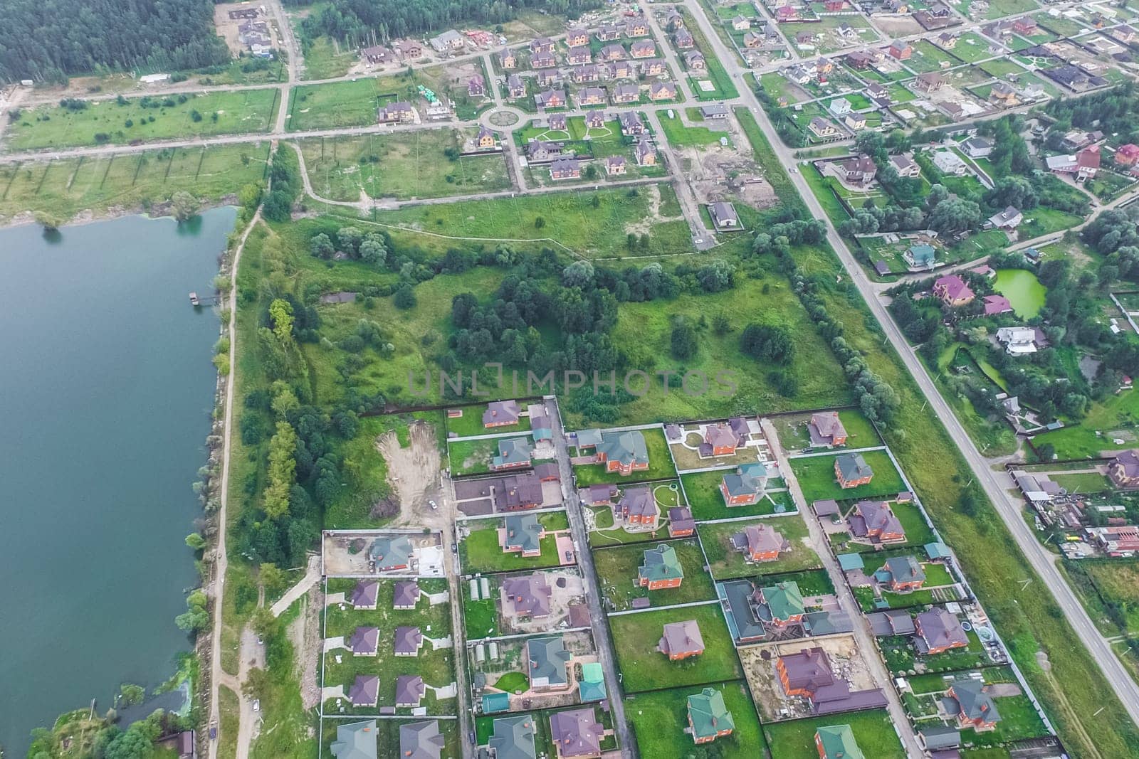 Top view of the village, fields and forests near the village