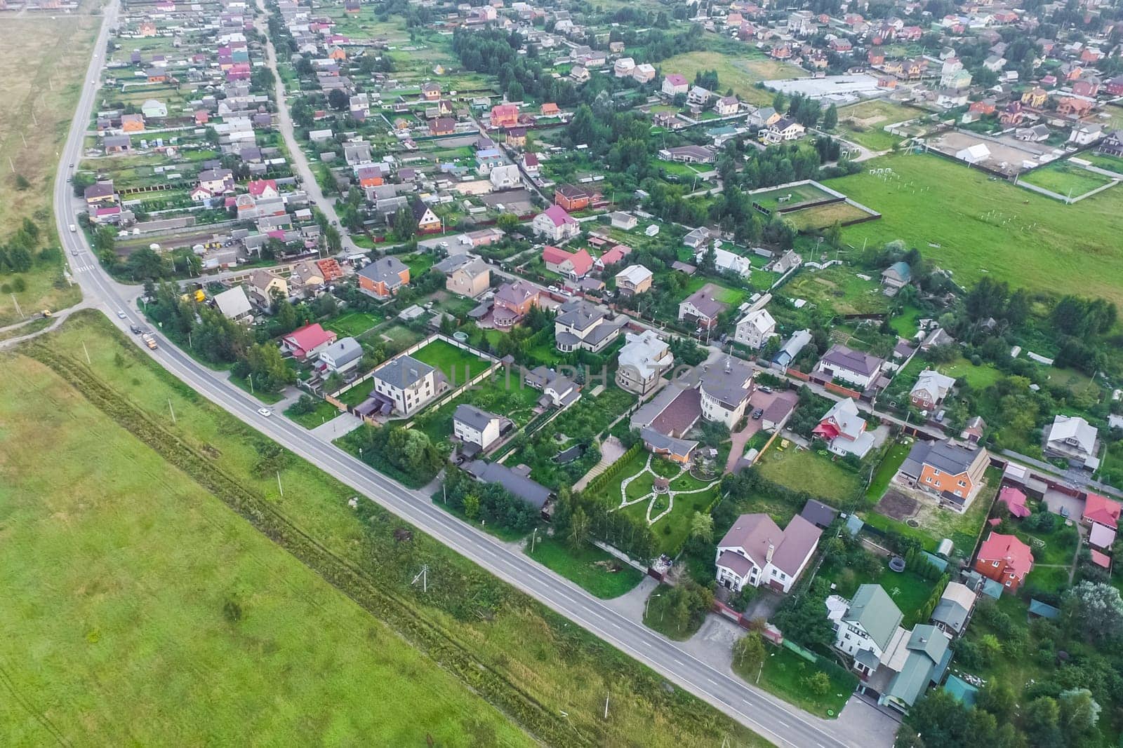 Top view of the village, fields and forests near the village