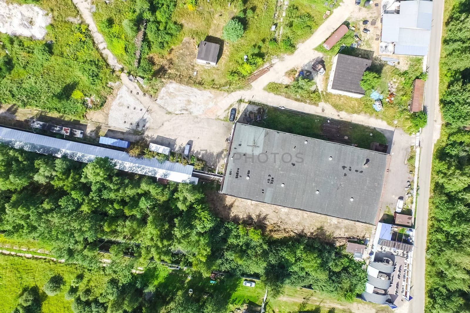 Top view of the village, fields and forests near the village