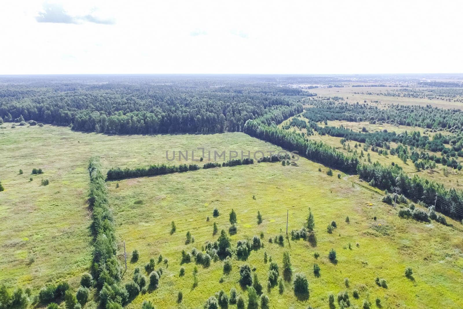 Top view of the village, fields and forests near the village