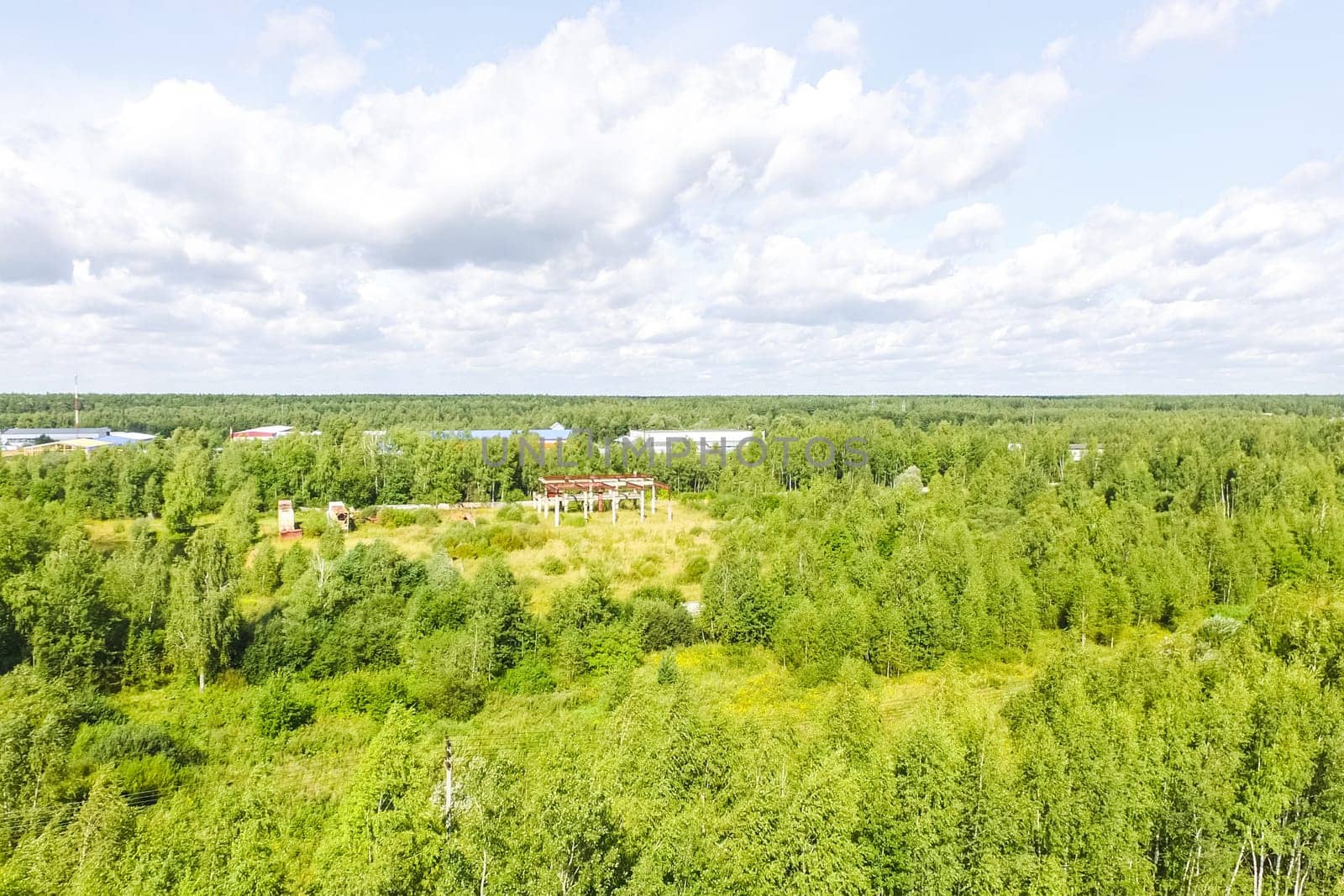 Top view of the village, fields and forests near the village