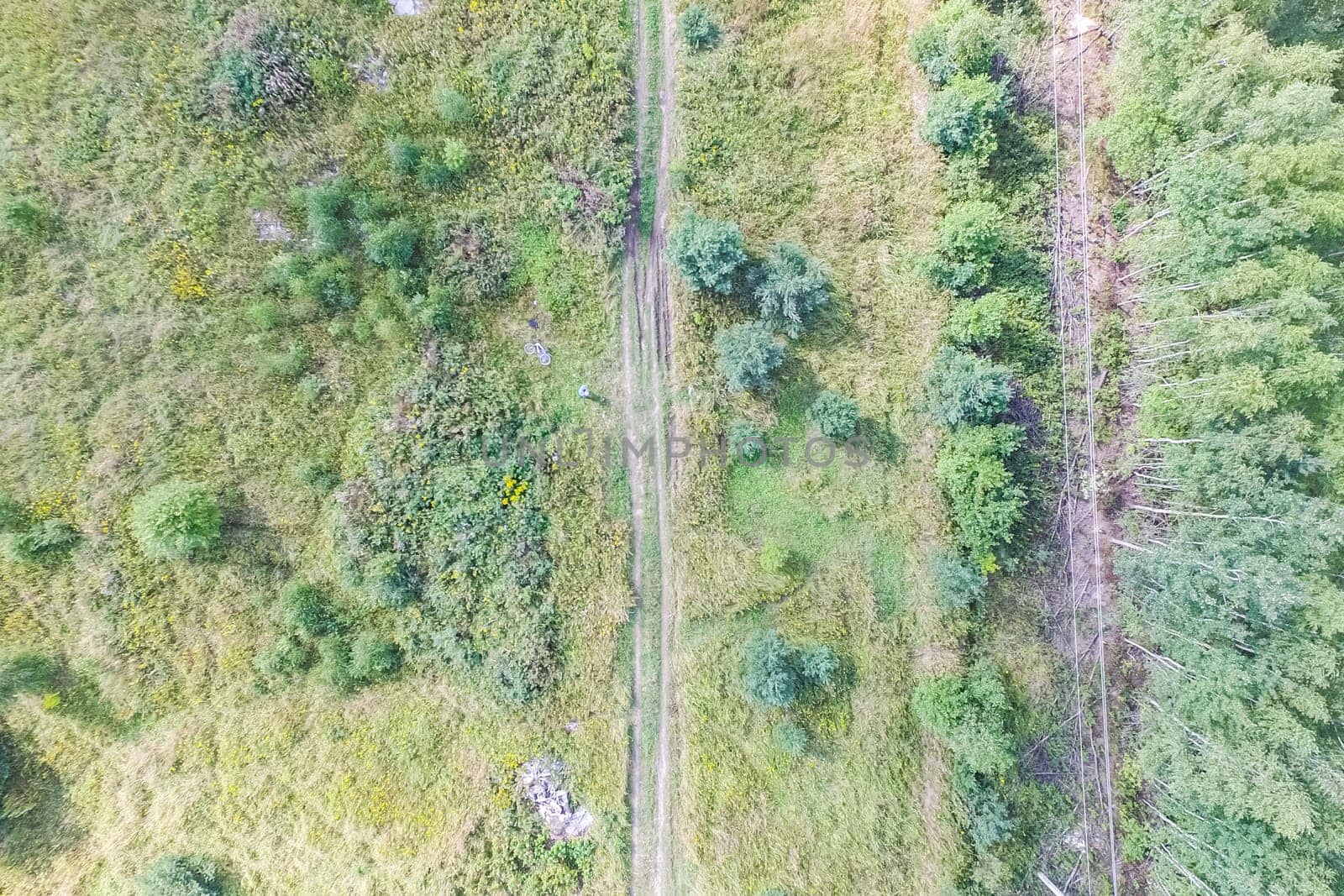 Top view of the village, fields and forests near the village
