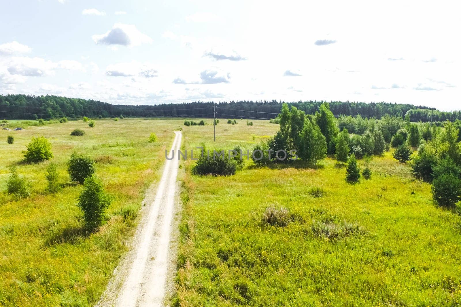 Top view of the village, fields and forests near the village