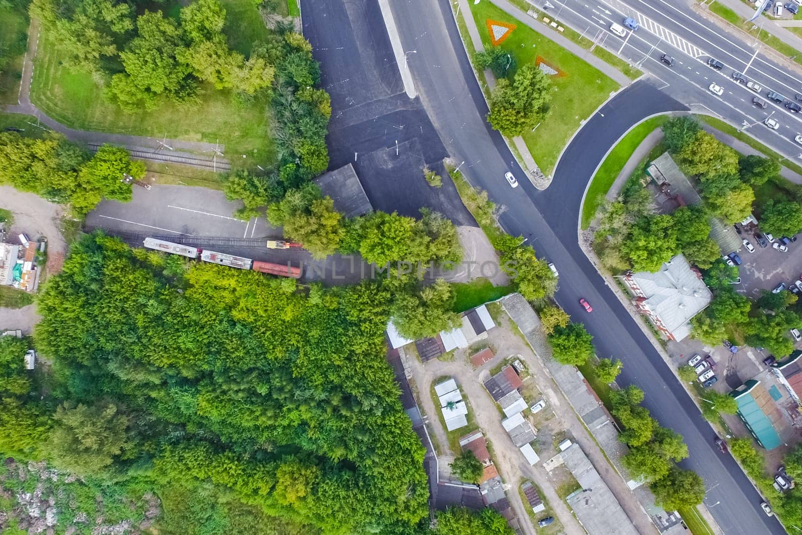 Top view of the city of Moscow, buildings and roads and other infrastructure of the city. Cityscape view from above.
