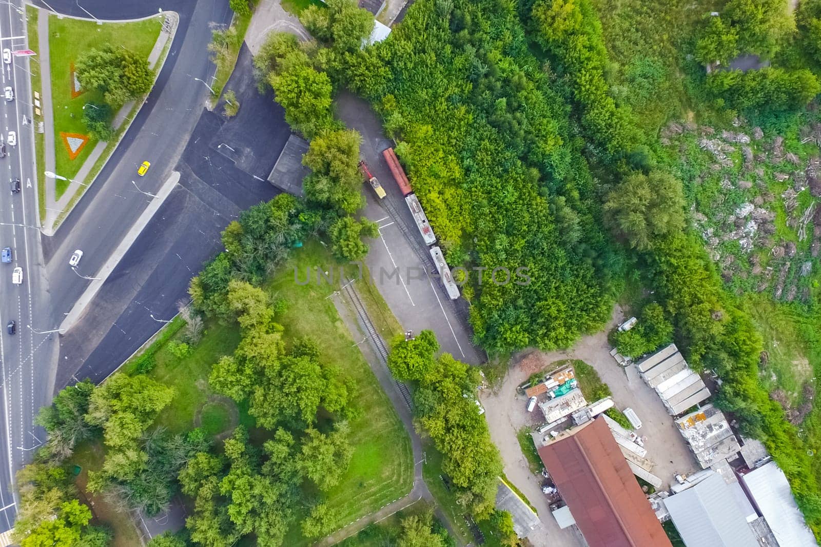 Top view of the city of Moscow, buildings and roads and other infrastructure of the city. Cityscape view from above.